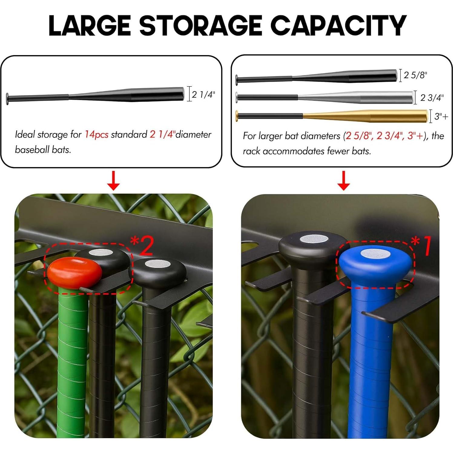 Soporte de Bate de Béisbol Montaje en Pared para 14 Bates
