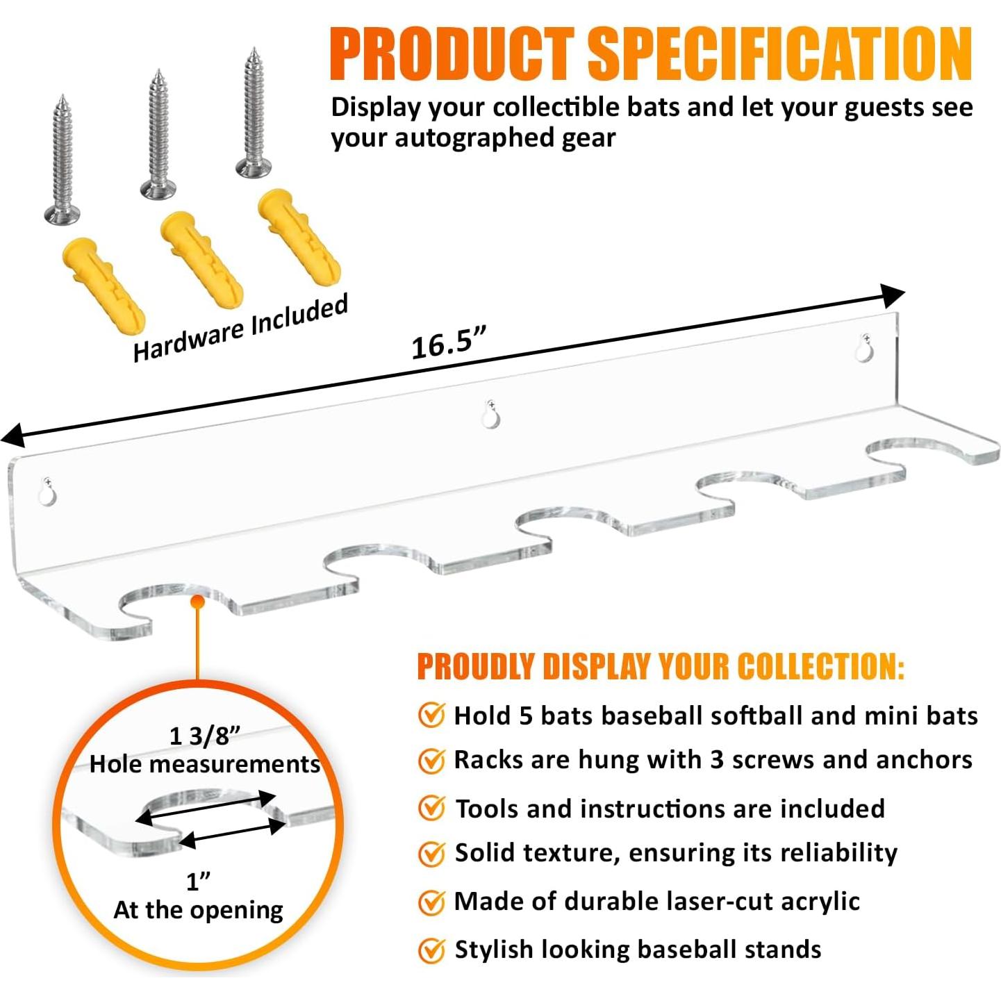 Soporte de exhibición para 5 bates de béisbol Oakmont - Acrílico