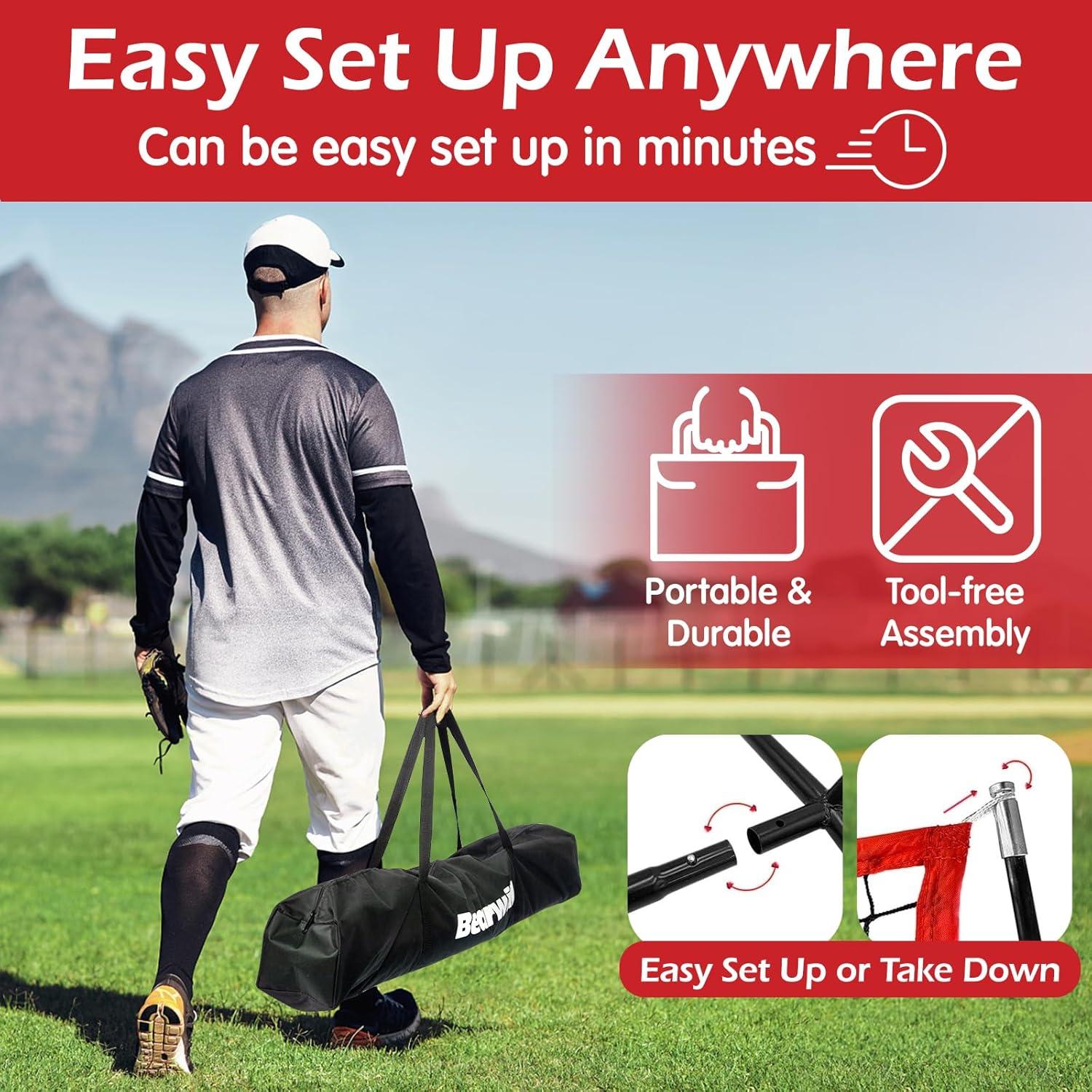 Red de Béisbol Bearwill 7x7 pies con Sistema de Recolección