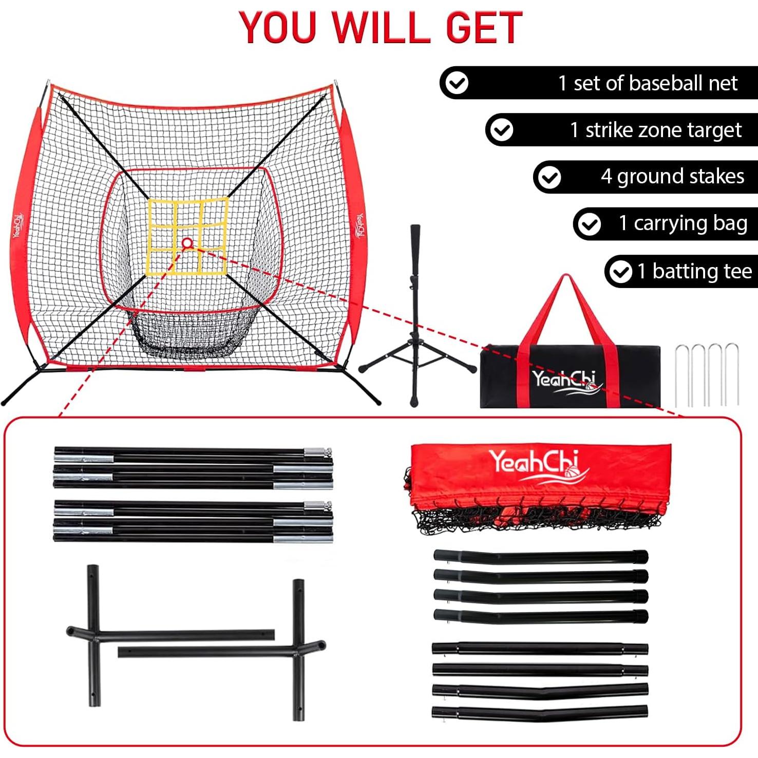 Red de Béisbol Portátil YeahChi YC-701 2.13x2.13m con Tee