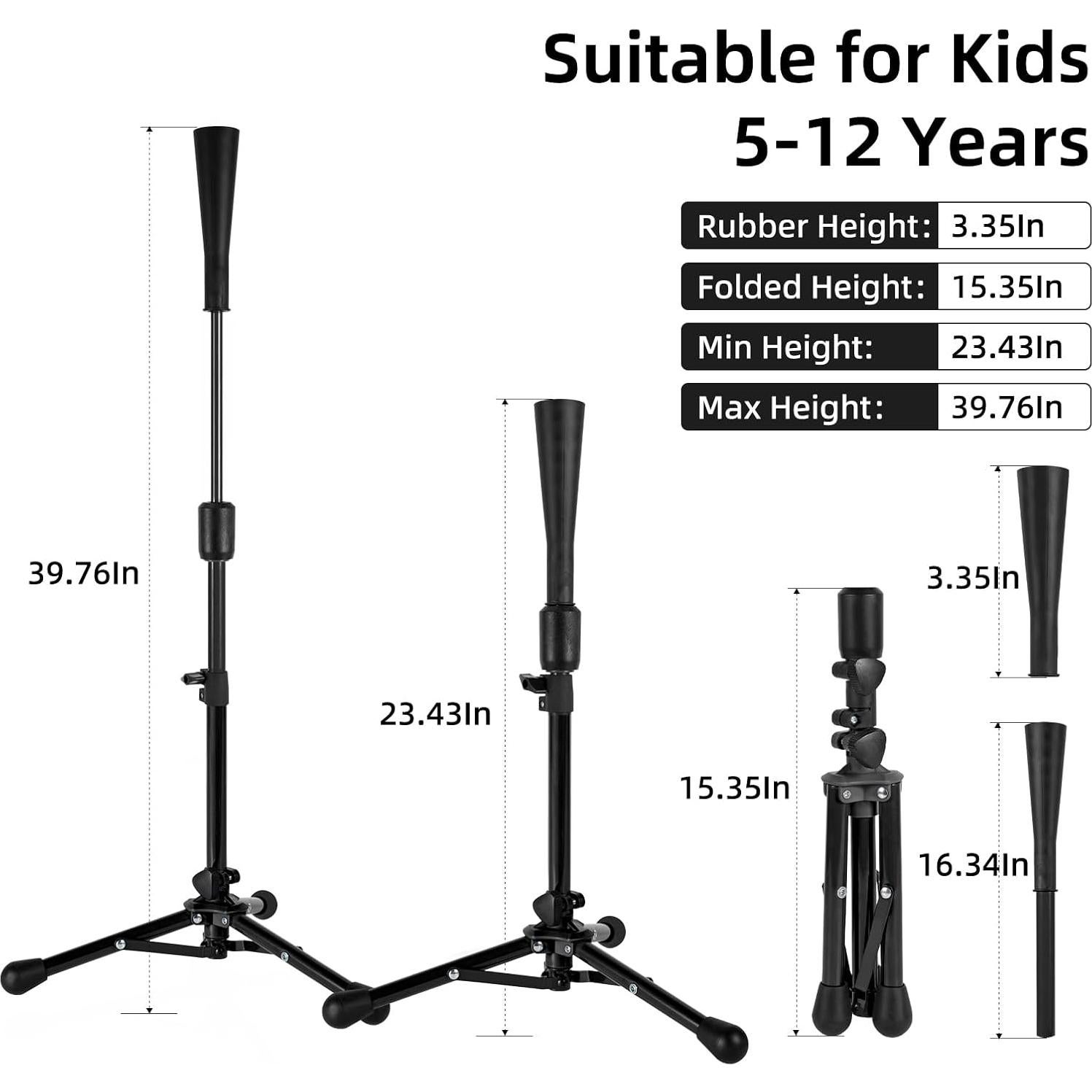 Tee de Béisbol Ajustable Wiseek BT-Negro para Niños 59.69-101.06 cm