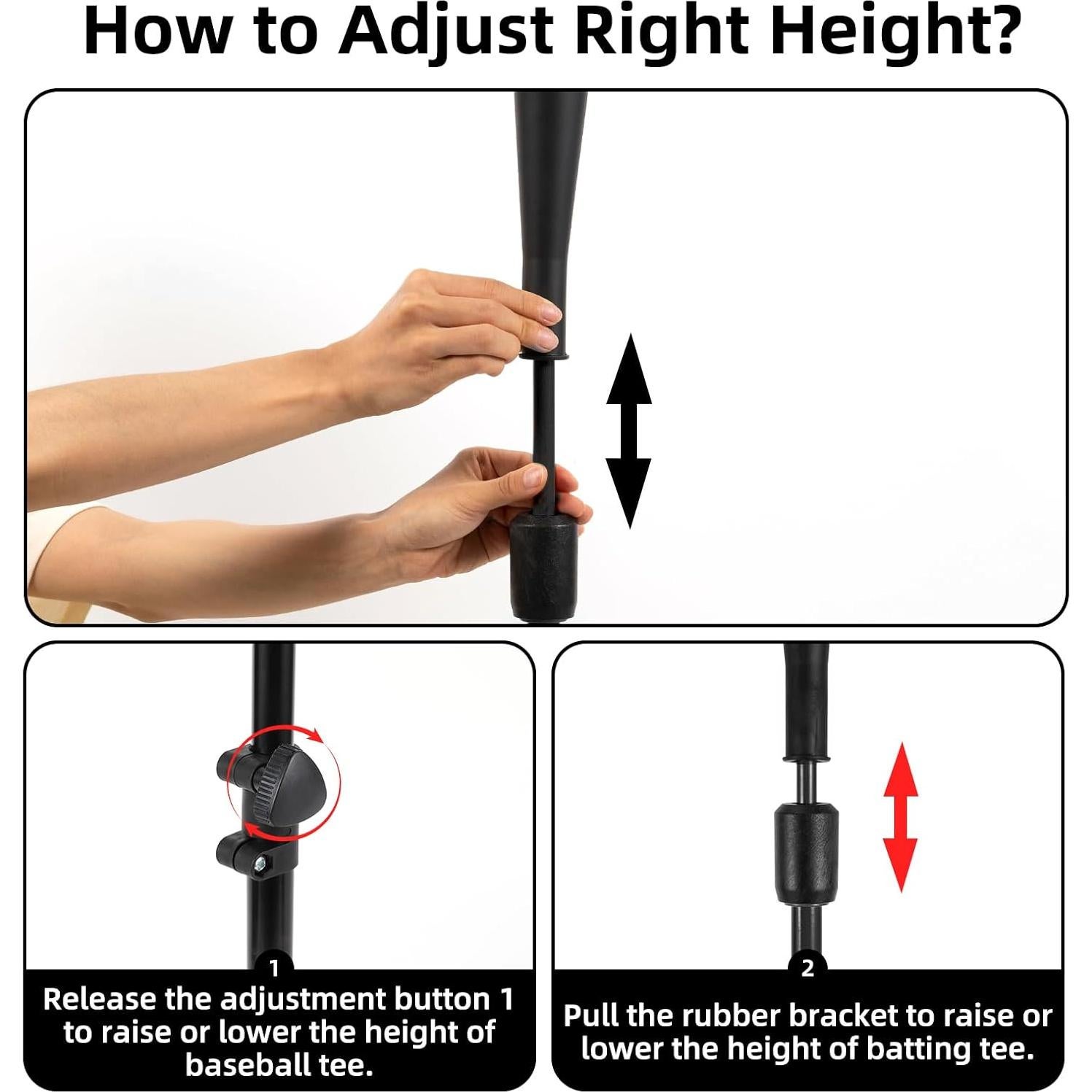 Tee de Béisbol Ajustable Wiseek BT-Negro para Niños 59.69-101.06 cm