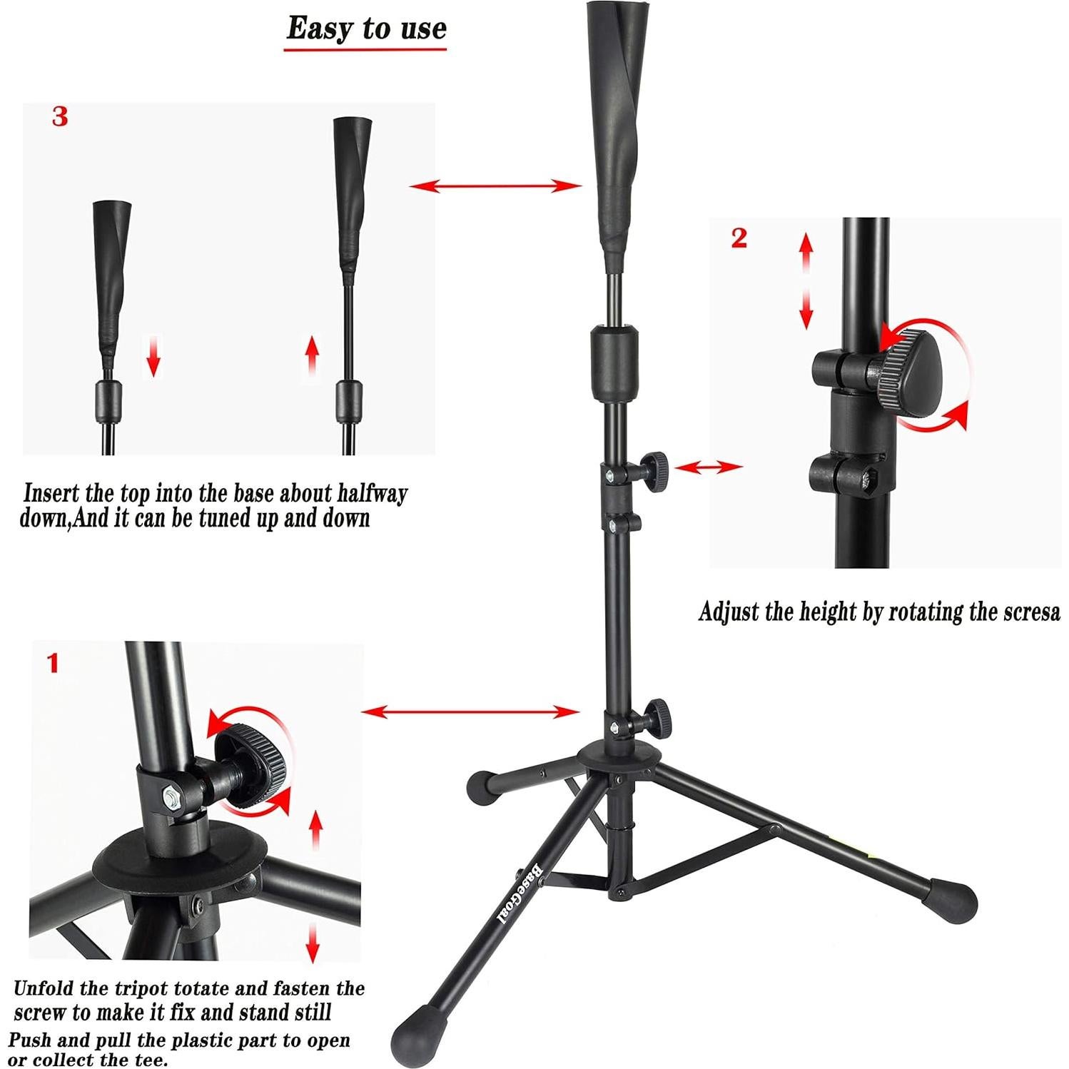 Tee de Bateo Portátil BaseGoal Ajustable 27.5-48" (69.85-121.92 cm)