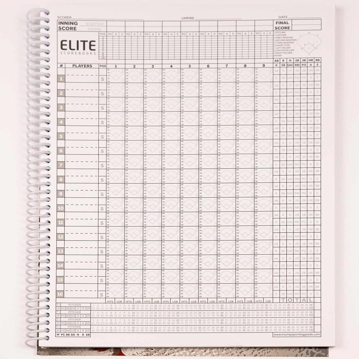 Libro de Puntuaciones de Béisbol Elite Murray - 50 Juegos