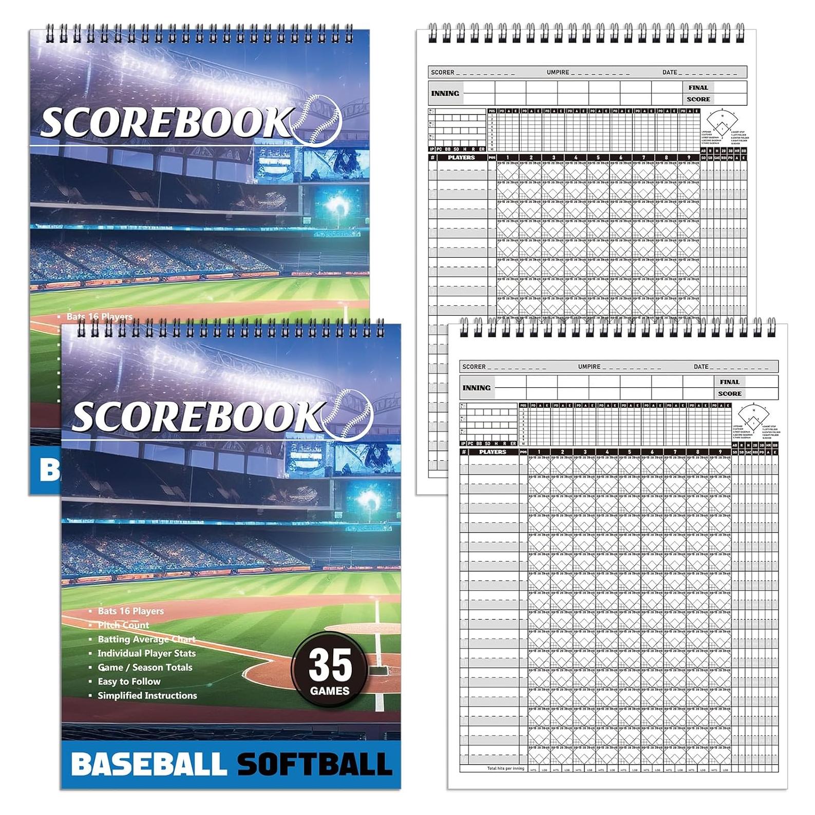 Libros de Puntuación de Béisbol Qilery - 2 Pcs, 35 Juegos, 29.5x21 cm