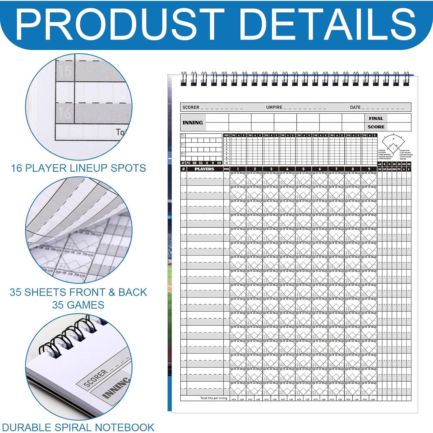 Libros de Puntuación de Béisbol Qilery - 2 Pcs, 35 Juegos, 29.5x21 cm