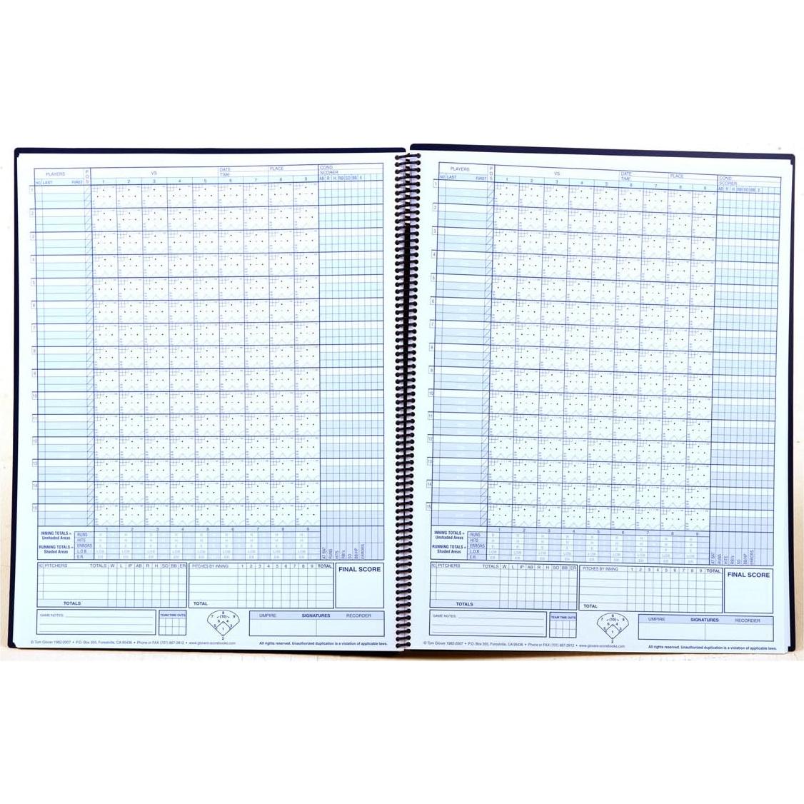Cuaderno de Puntuación Glover para 15 Jugadores de Béisbol