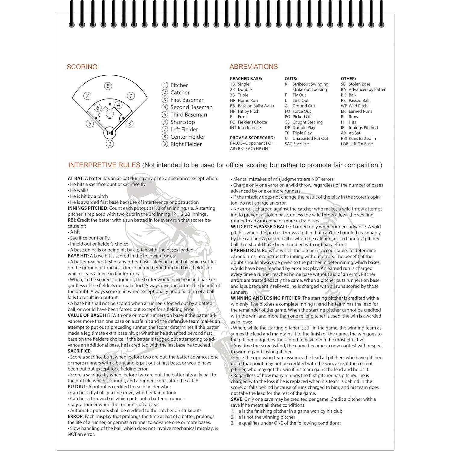 Libro de Puntuación de Béisbol Perfect Strike 40 Páginas