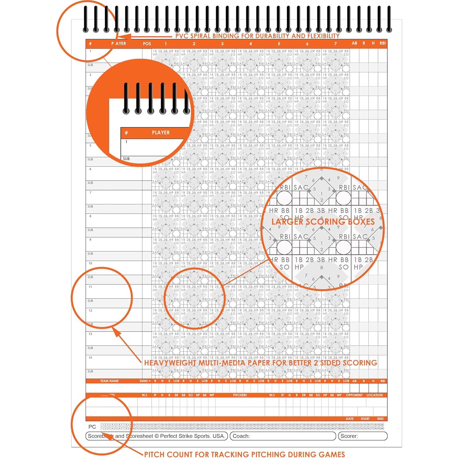 Libro de Puntuación de Béisbol Perfect Strike 40 Páginas