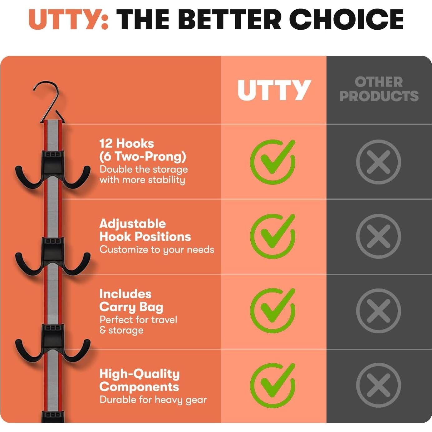 Soporte Colgante UTTY para Secar Equipos de Hockey - 6 Ganchos Ajustables