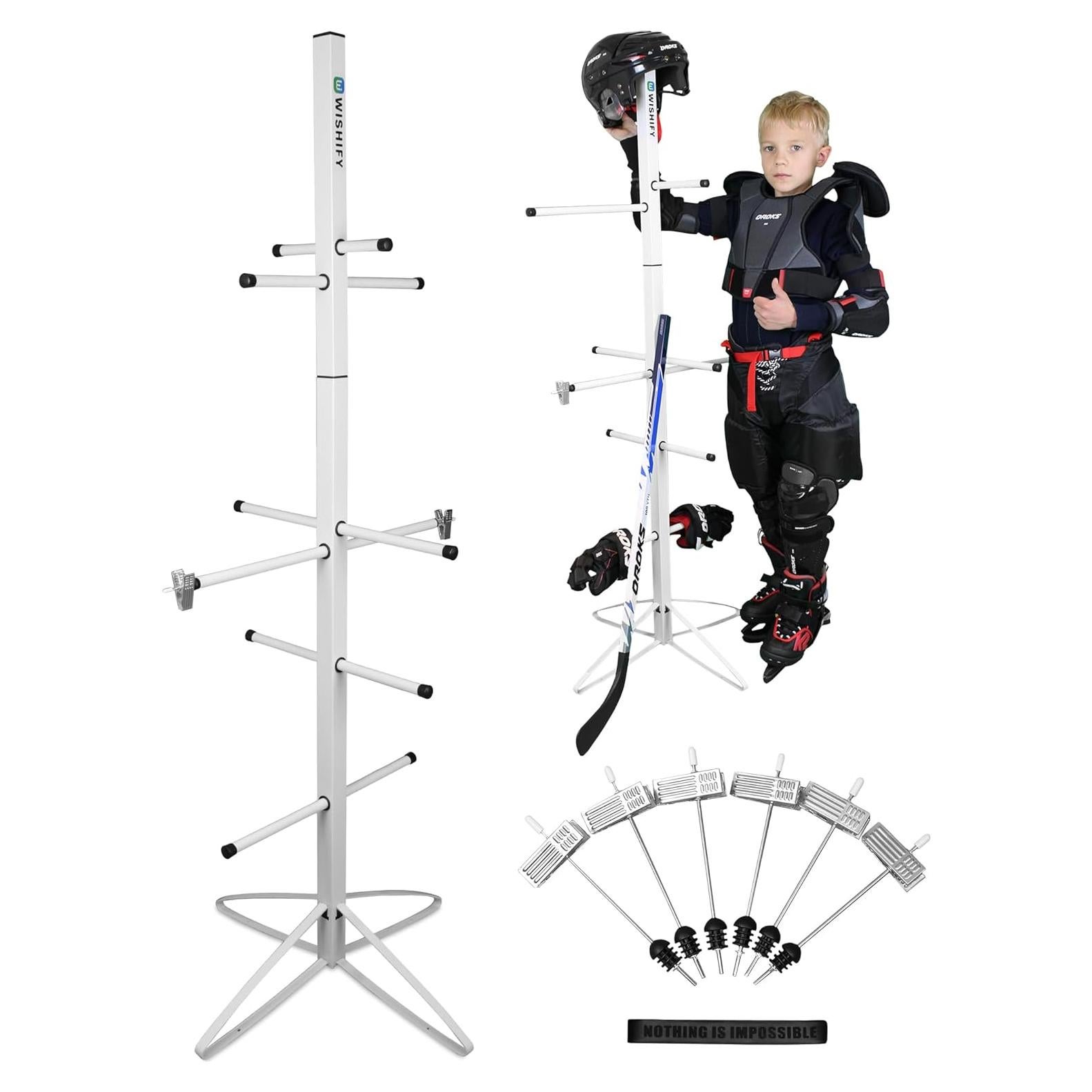 Soporte para Secar Equipos de Hockey Wishify - Estante Metal 140x56cm