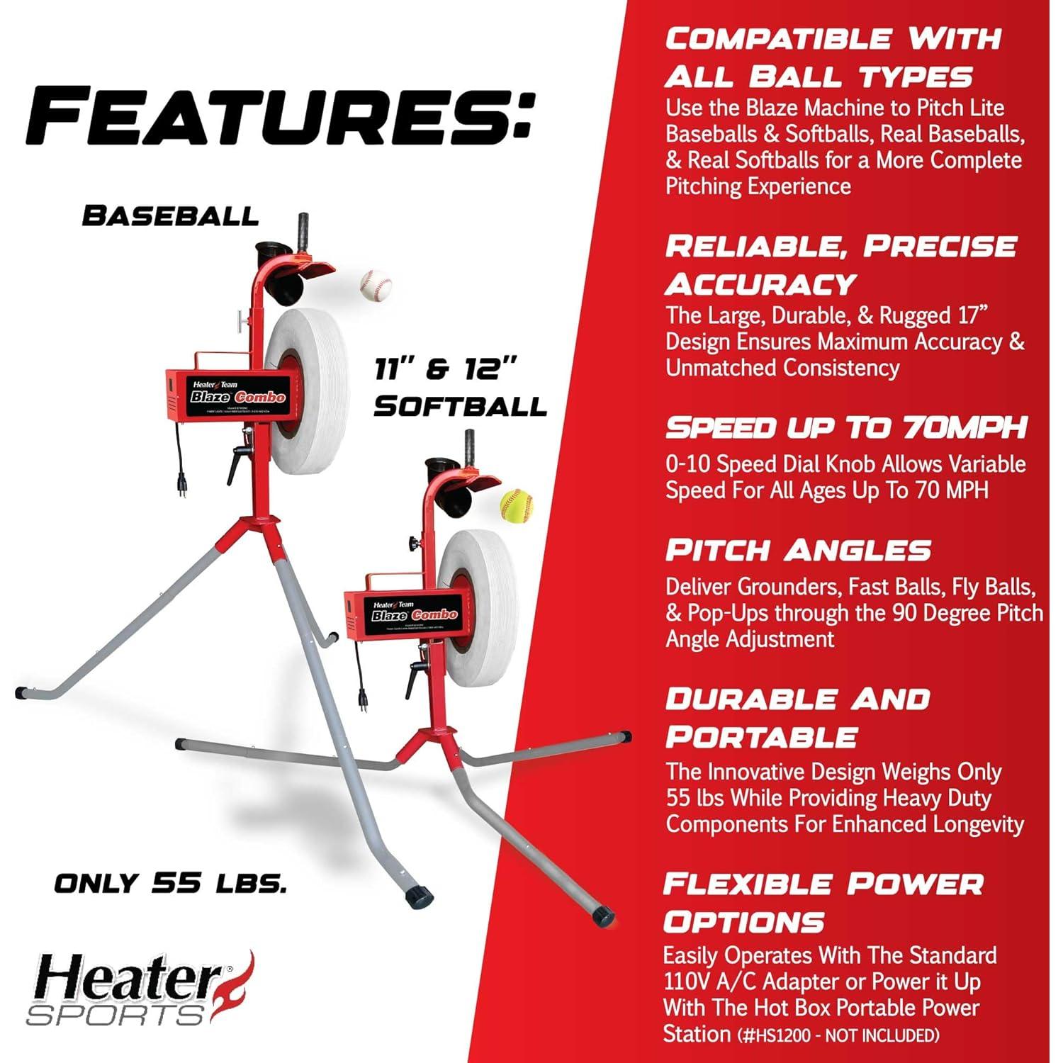 Máquina de Lanzamiento Heater BLAZE para Béisbol y Softbol 70 MPH