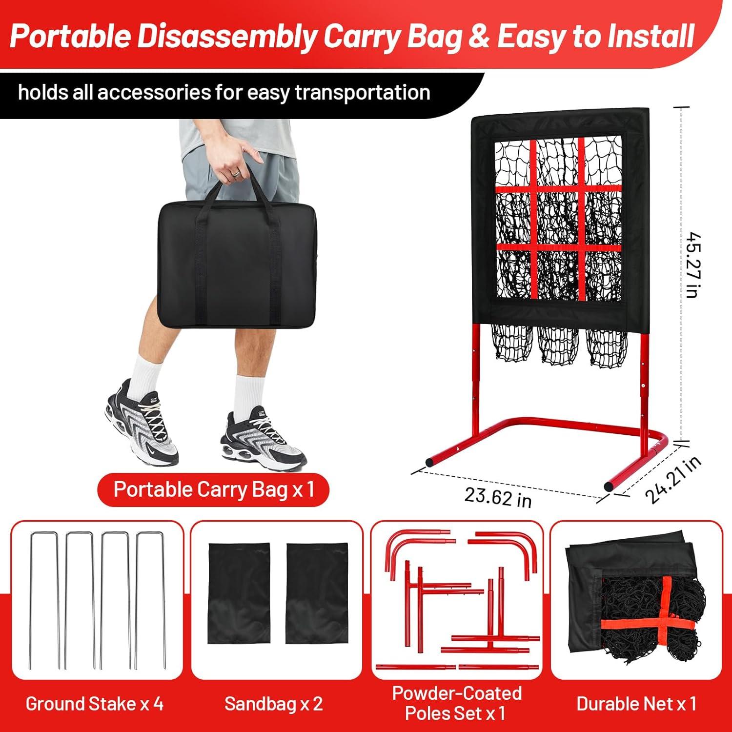 Red de Lanzamiento RACOC 9 Huecos Ajustable para Béisbol/Softbol