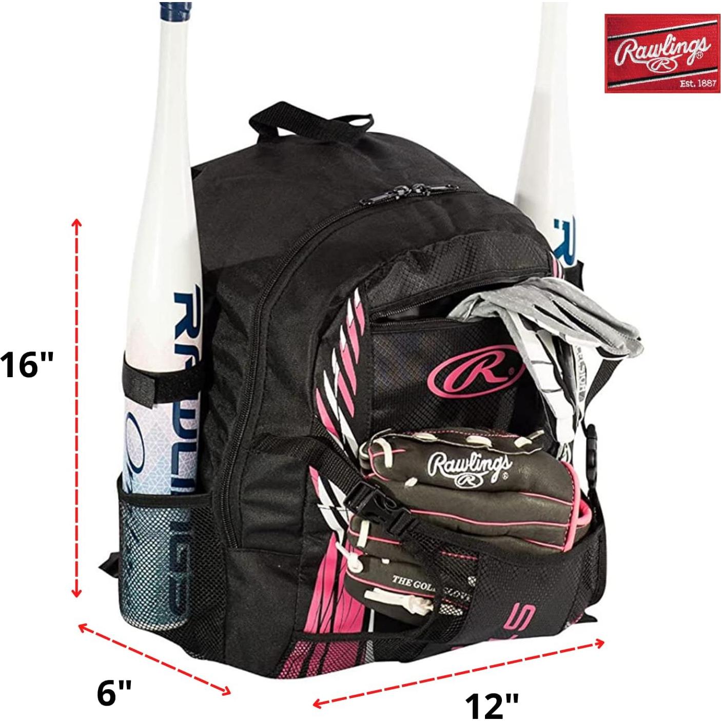 Mochila de Softbol Rawlings Storm para Niñas - Negro y Rosa