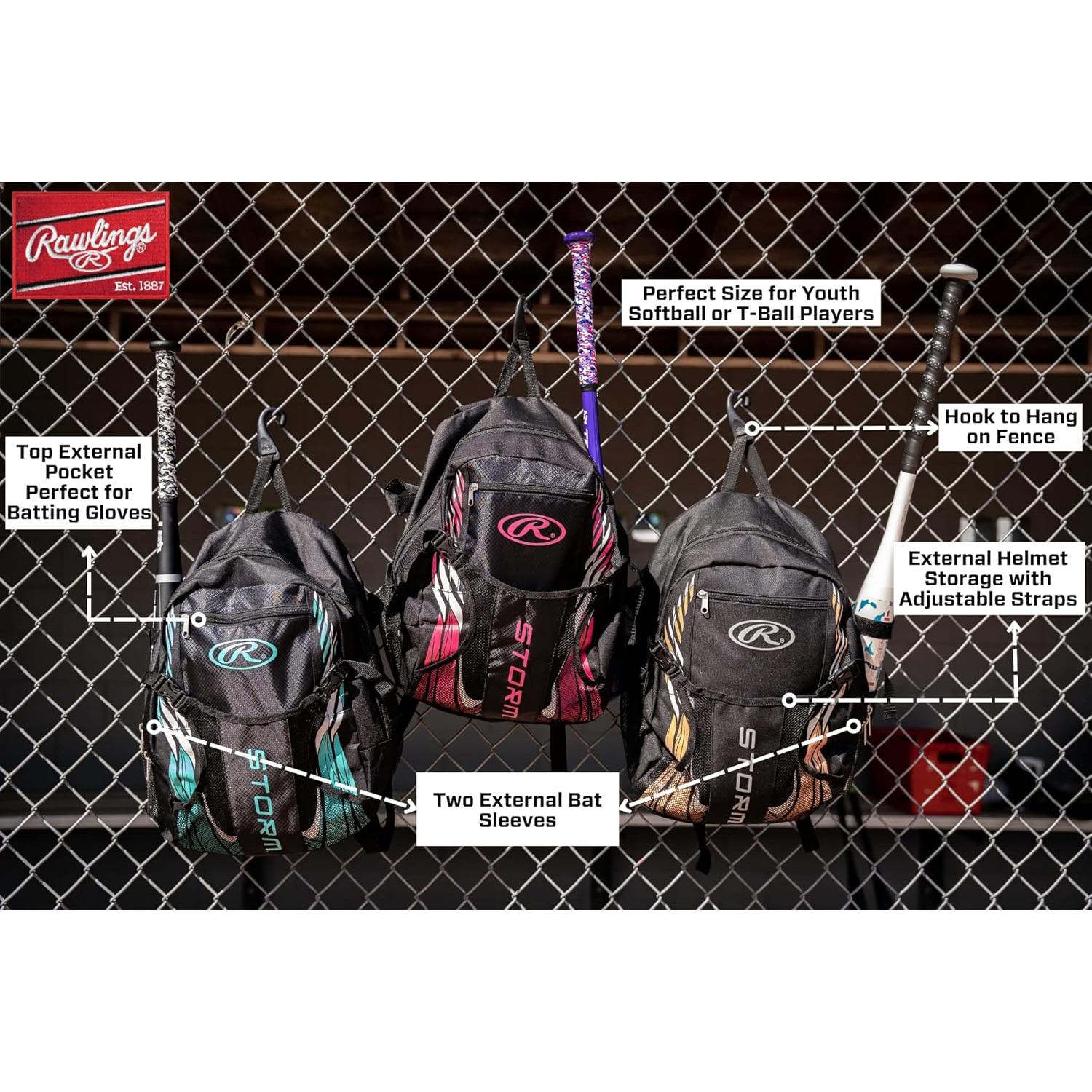Mochila de Softbol Rawlings Storm para Niñas - Negro y Rosa
