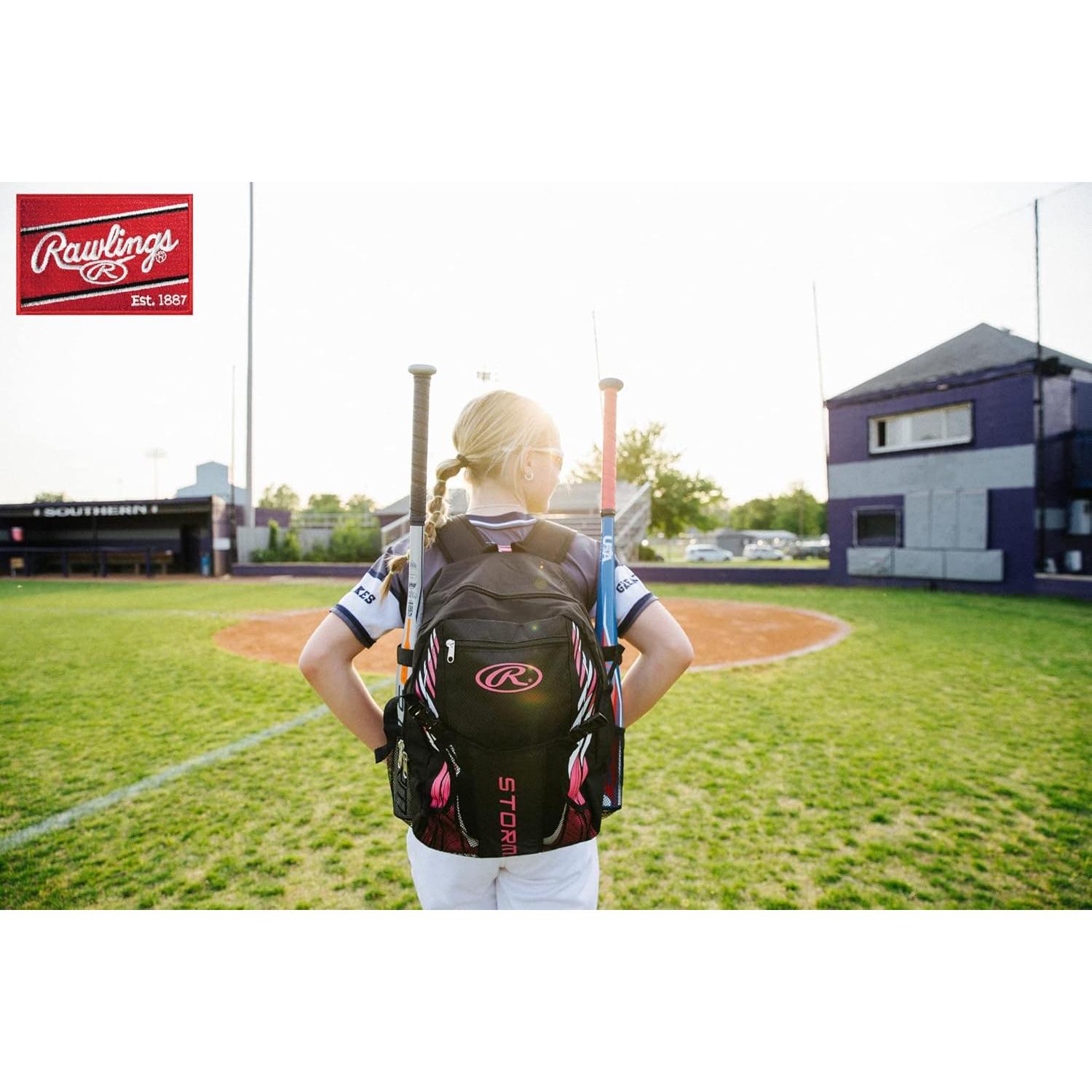 Mochila de Softbol Rawlings Storm para Niñas - Negro y Rosa
