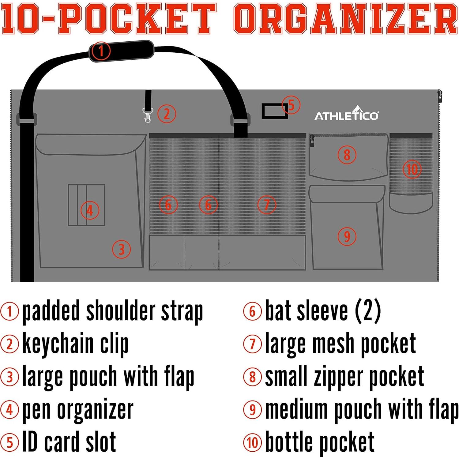 Organizador de Cubo de Béisbol Athletico 10 Bolsillos Acolchado