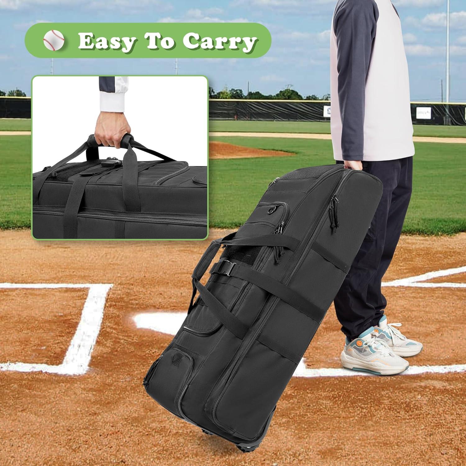 Bolsa de béisbol rodante DSLEAF con ruedas para 4 bates