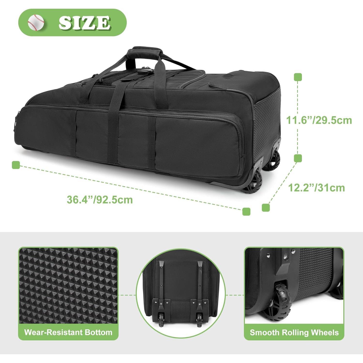 Bolsa de béisbol rodante DSLEAF con ruedas para 4 bates