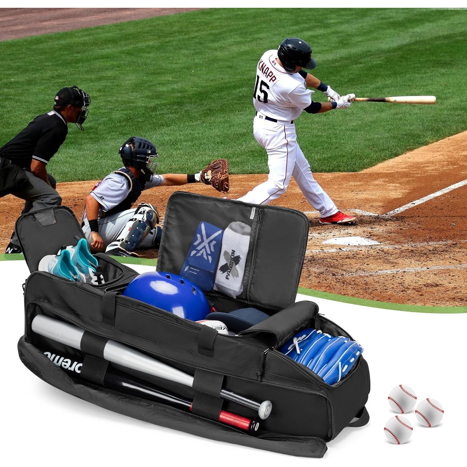 Bolsa de béisbol rodante DSLEAF con ruedas para 4 bates