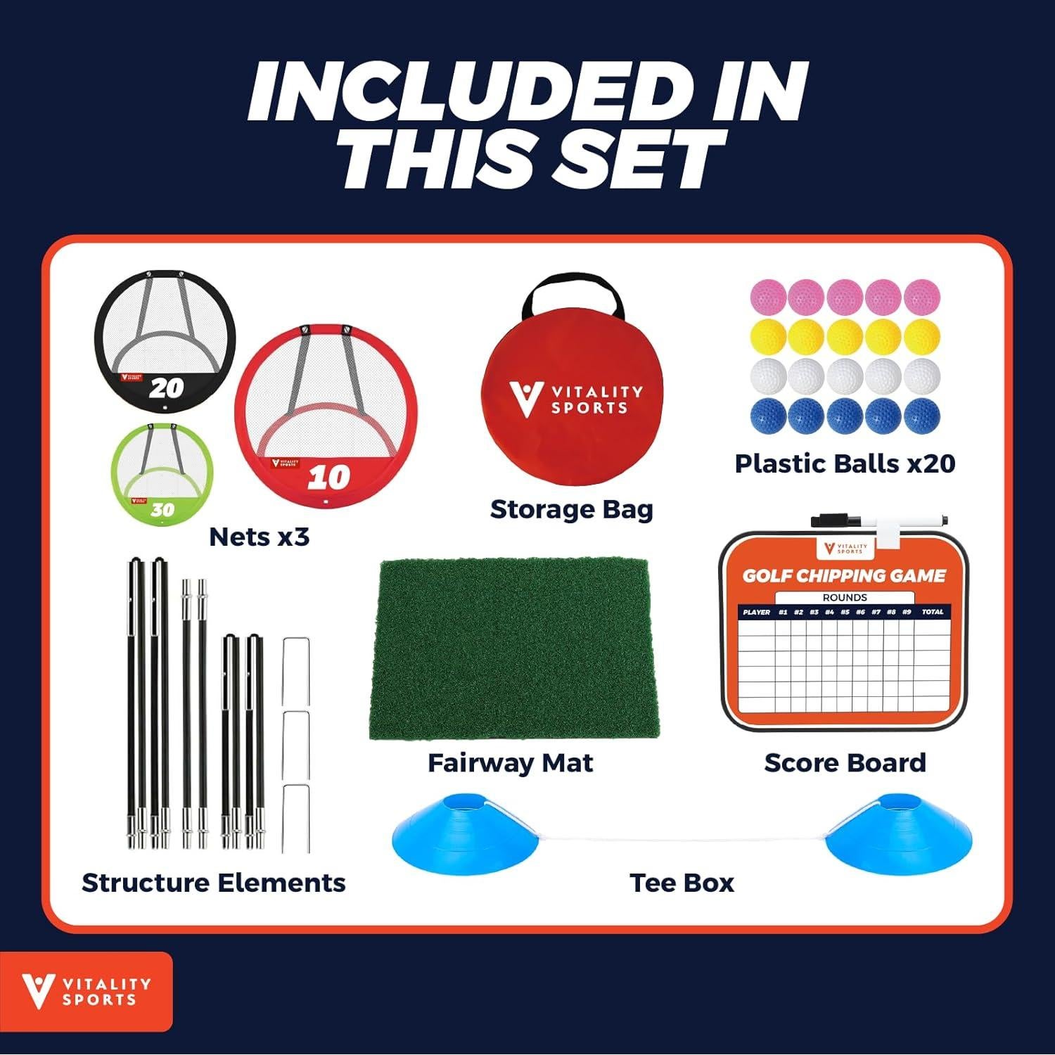 Juego de Chipping de Golf Vitality Sports - 3 Redes y Alfombrilla
