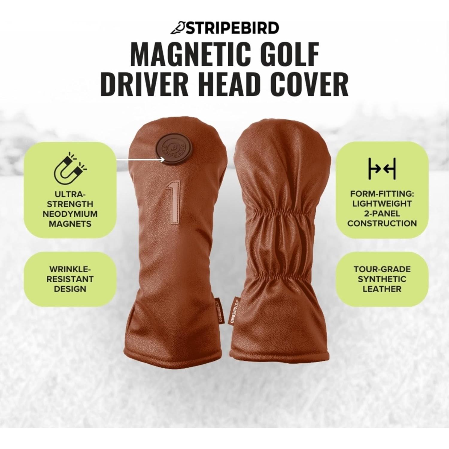 Funda Magnética para Driver de Golf Stripebird - Cuero Marrón