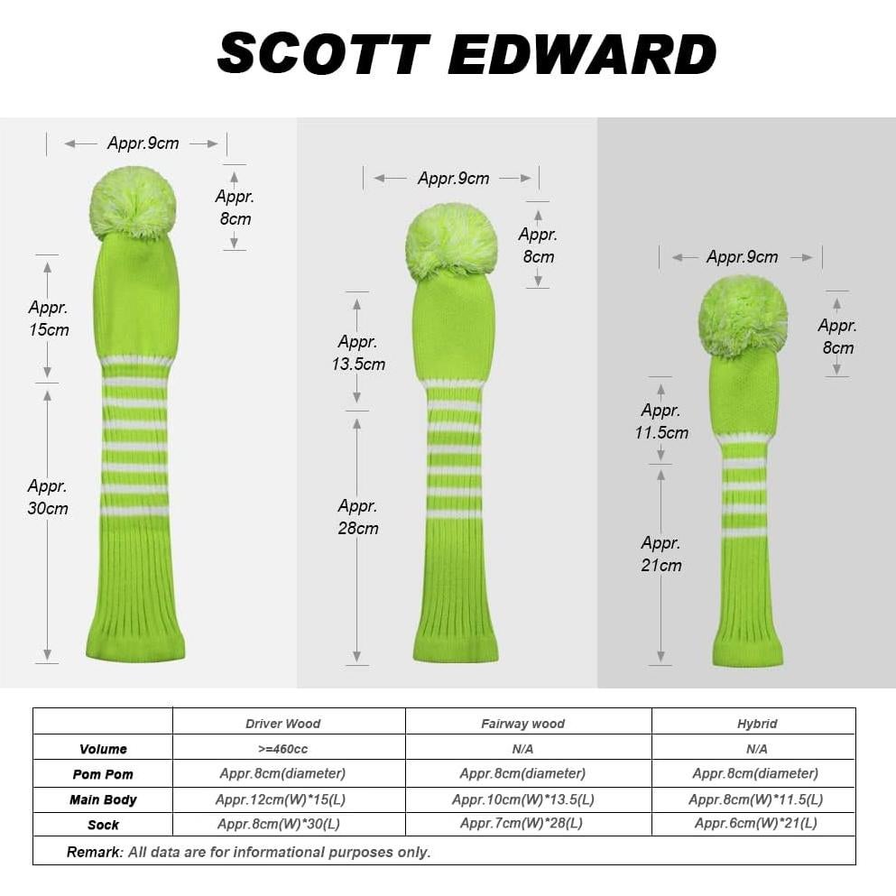 Cubiertas de Cabeza de Golf Scott Edward Juego de 3 Rayas Verdes