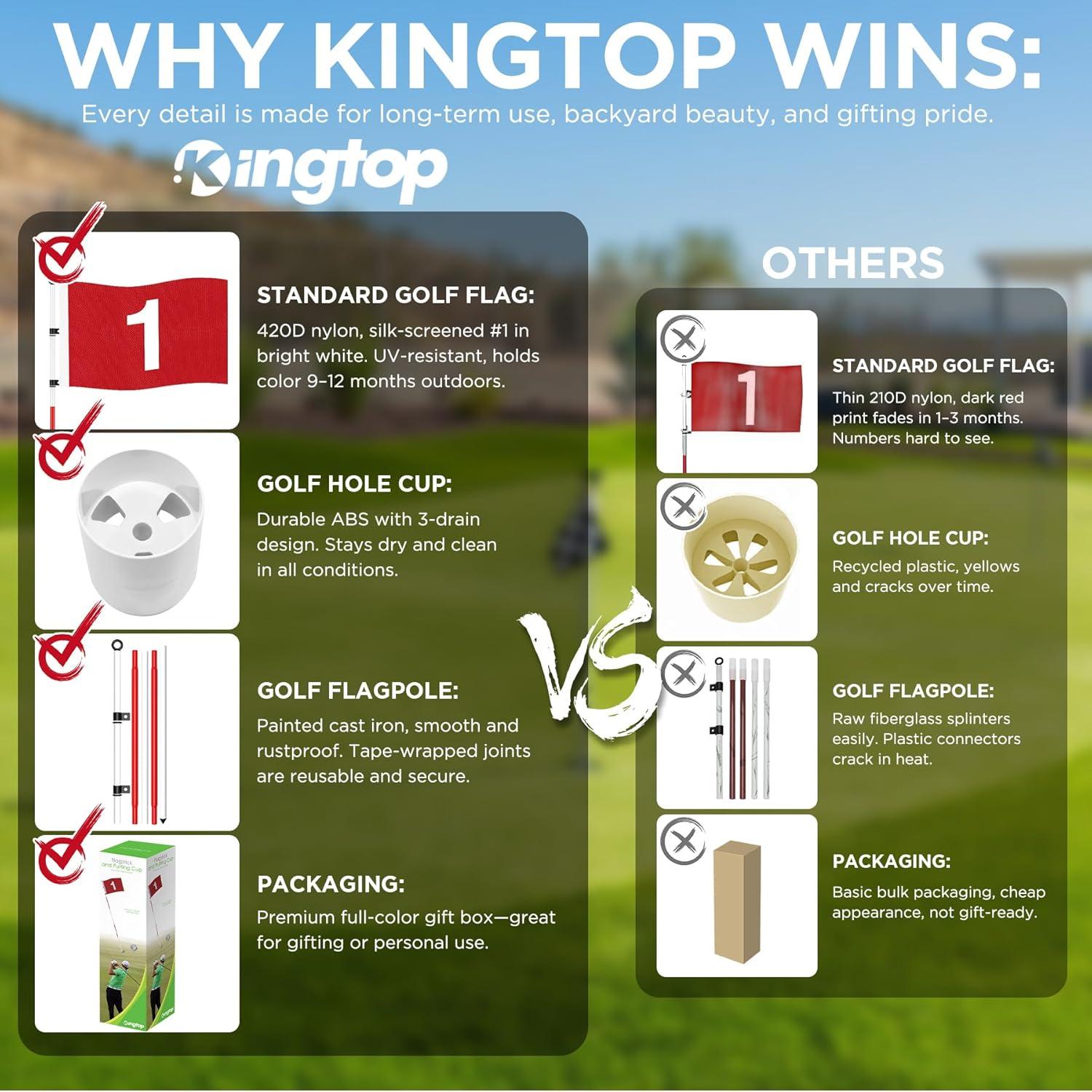 Bandera de Golf KINGTOP 1.83m Portátil con Taza de Agujero