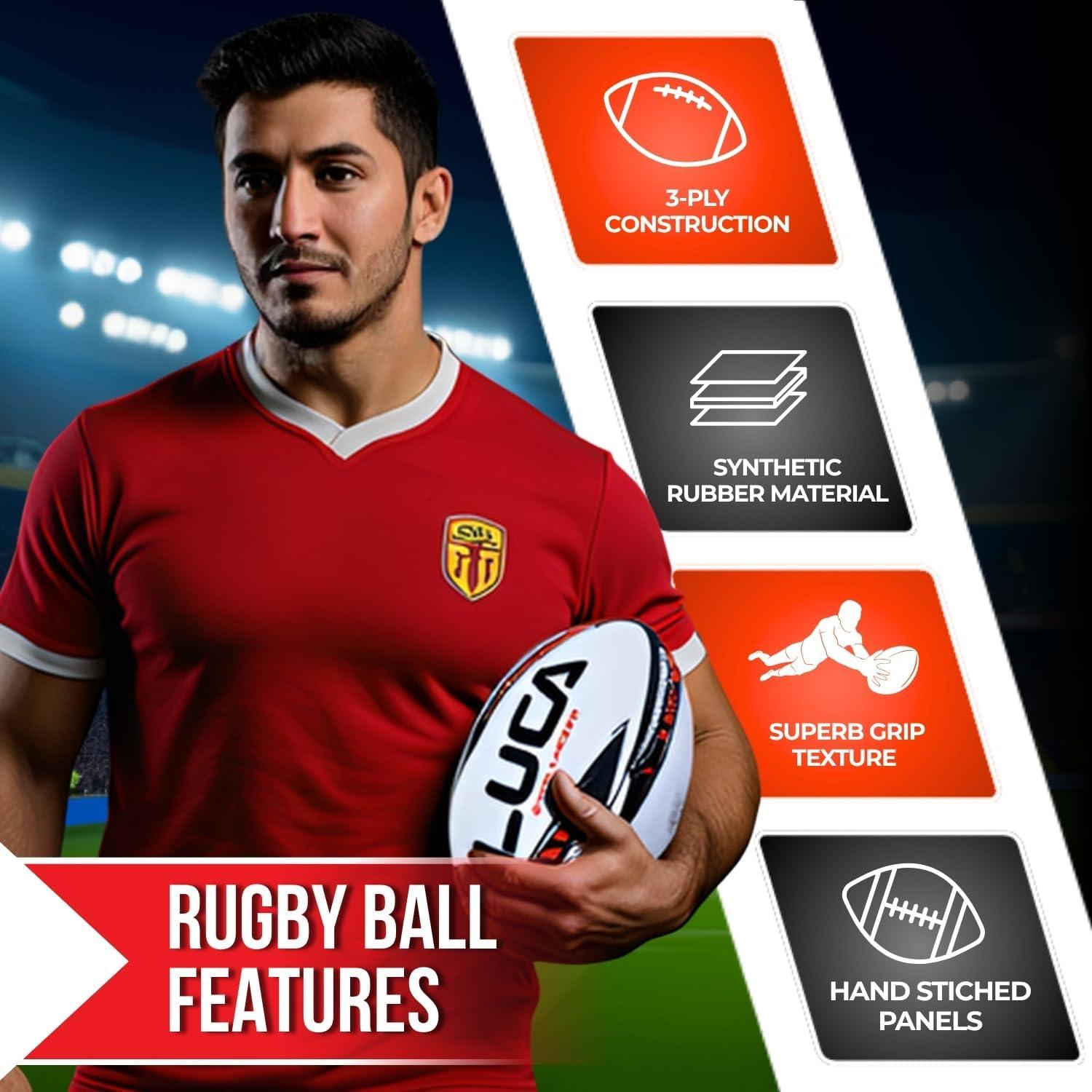 Balón de Rugby LUCA Tamaño 5 Cosido a Mano Resistente al Agua