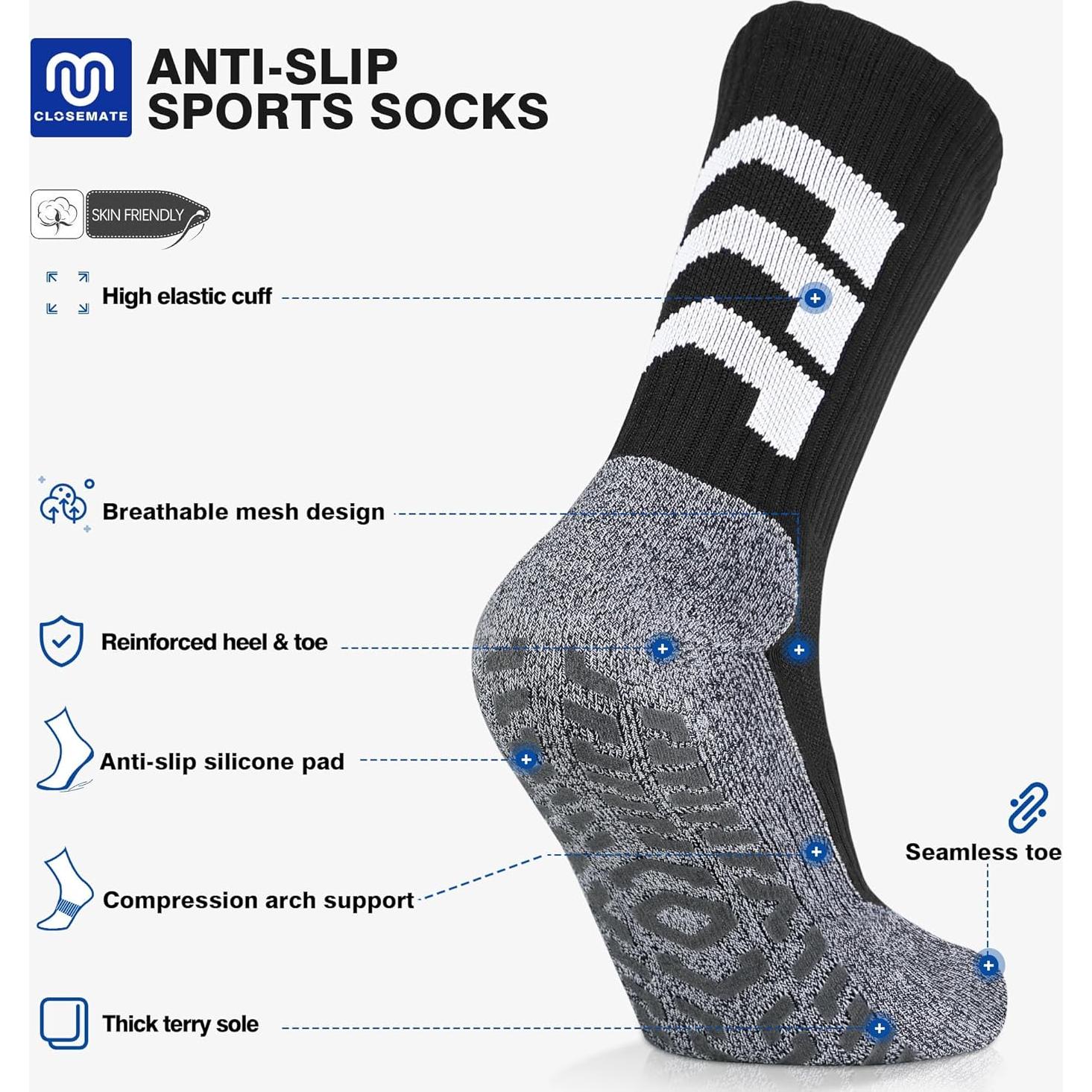 Calcetines de Fútbol CLOSEMATE para Hombre, Antideslizantes, 3 Pares