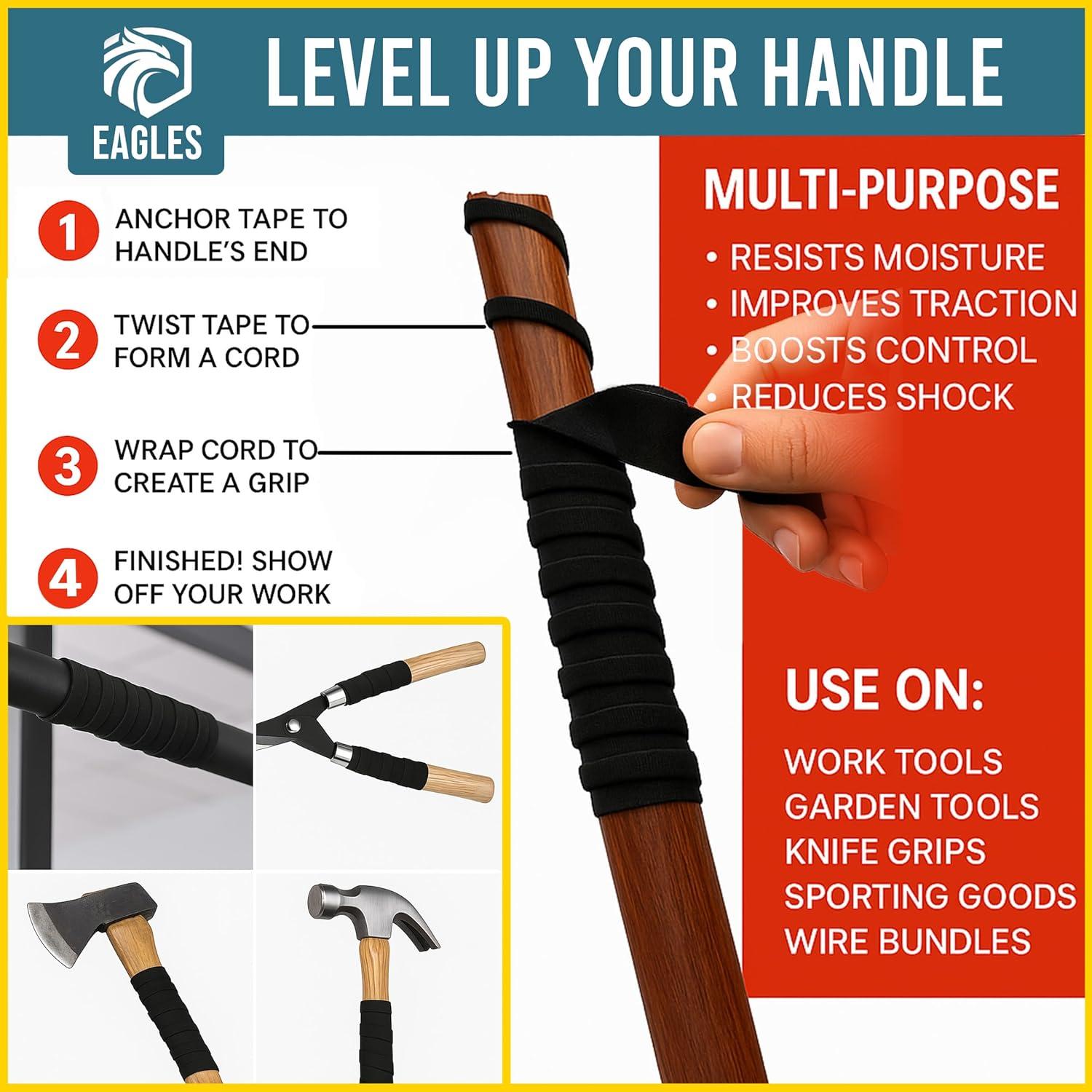 Cinta de Hockey EAGLES Negra 2 Rollos 2.54 cm para Deportes