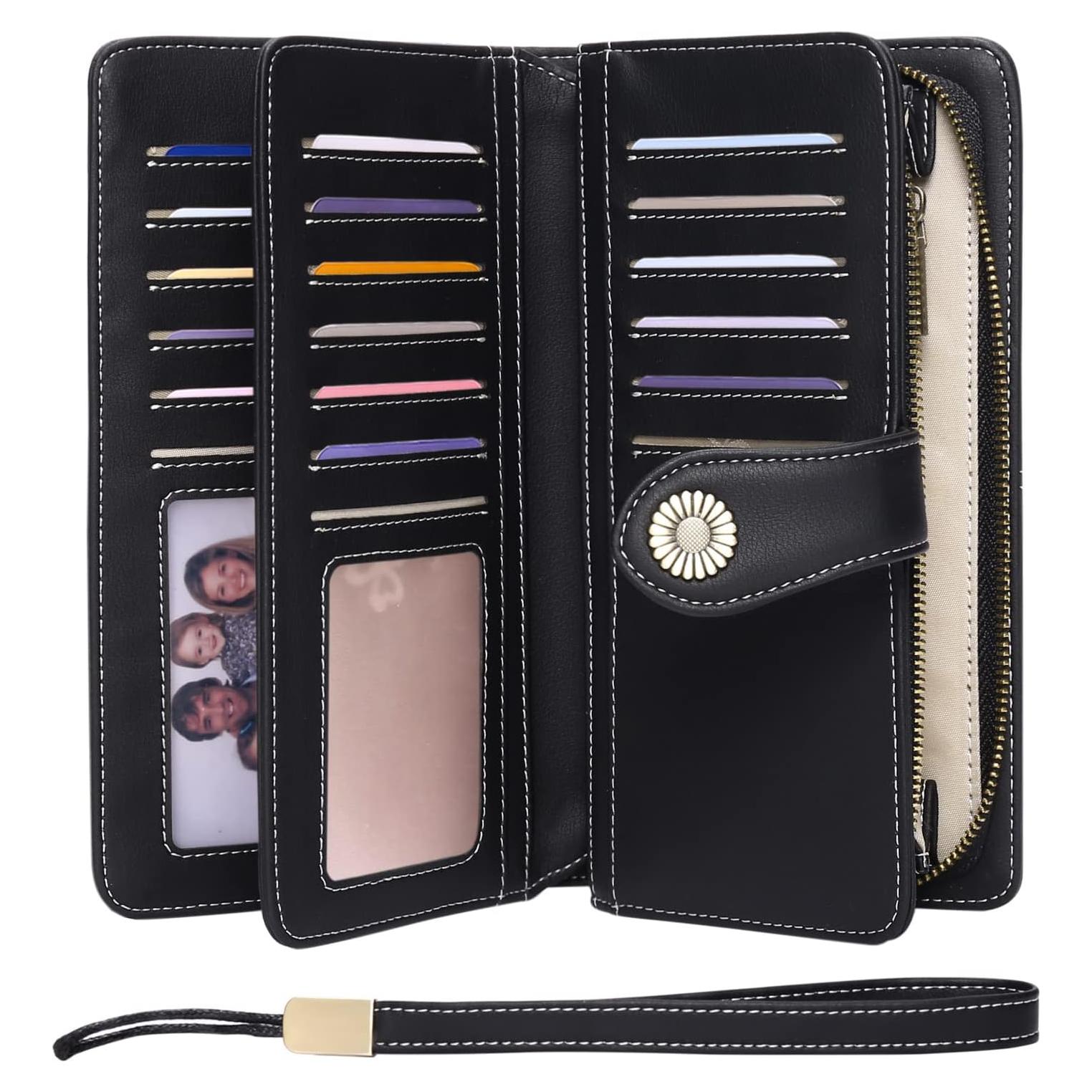 Cartera FALAN MULE Mujer Cuero Genuino RFID Bifold 19.5x10.5cm