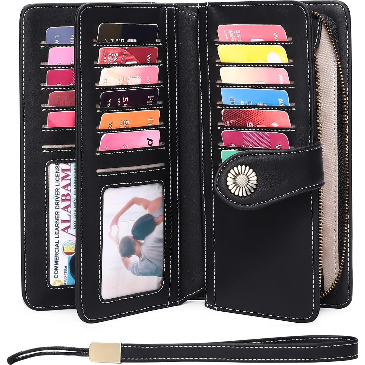 Cartera FALAN MULE Mujer Cuero Genuino RFID Bifold 19.5x10.5cm
