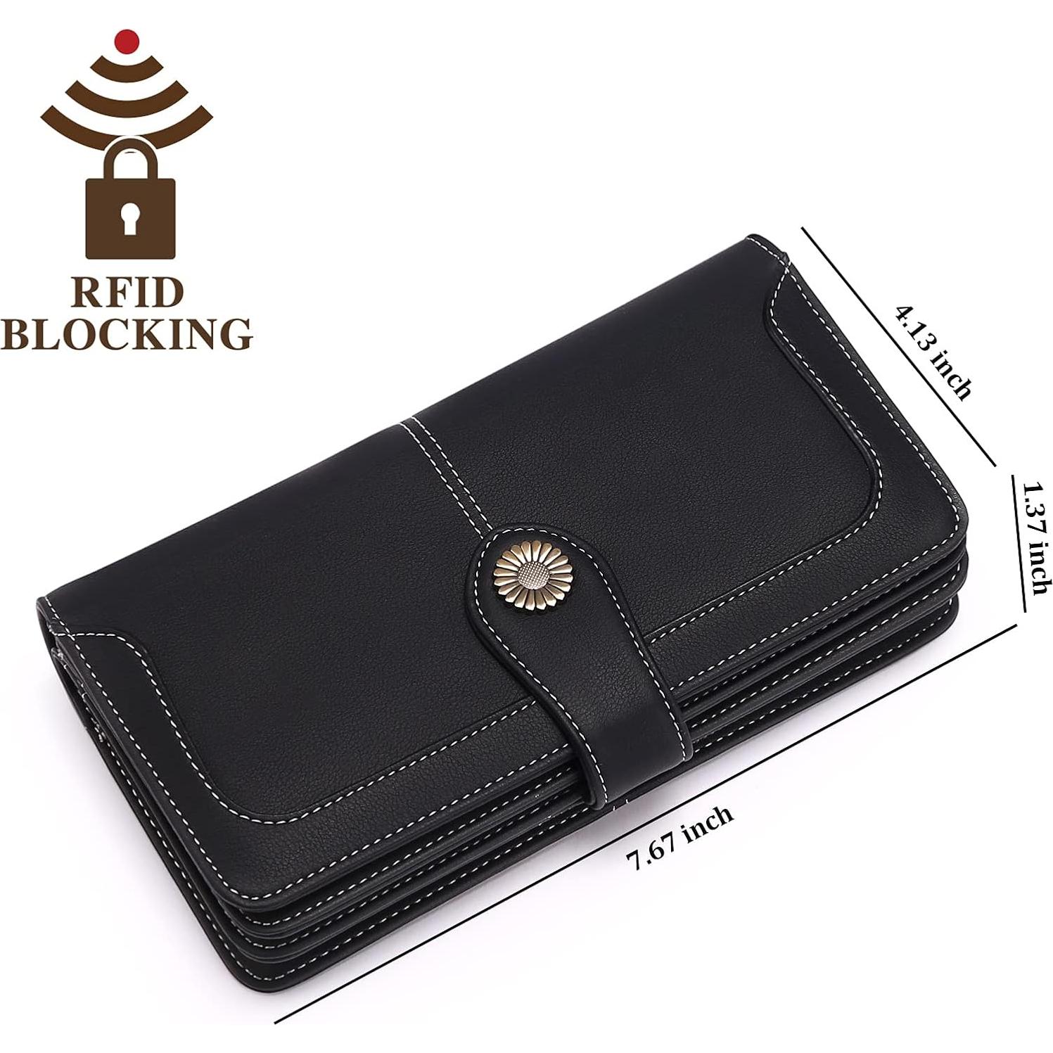 Cartera FALAN MULE Mujer Cuero Genuino RFID Bifold 19.5x10.5cm