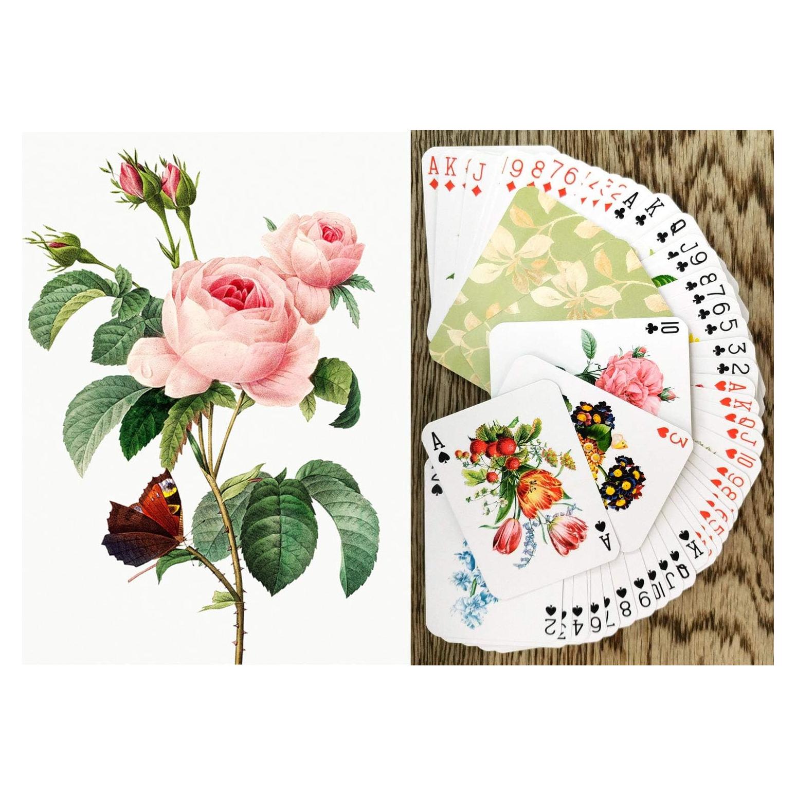 Baraja de Póker Vintage FlonzGift 54 Cartas Flores y Rosas