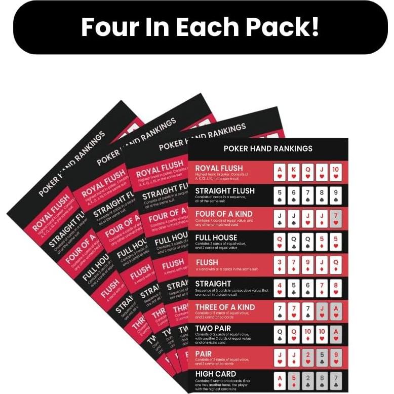 Paquete de 4 Tarjetas de Clasificación de Manos de Póker Simplory
