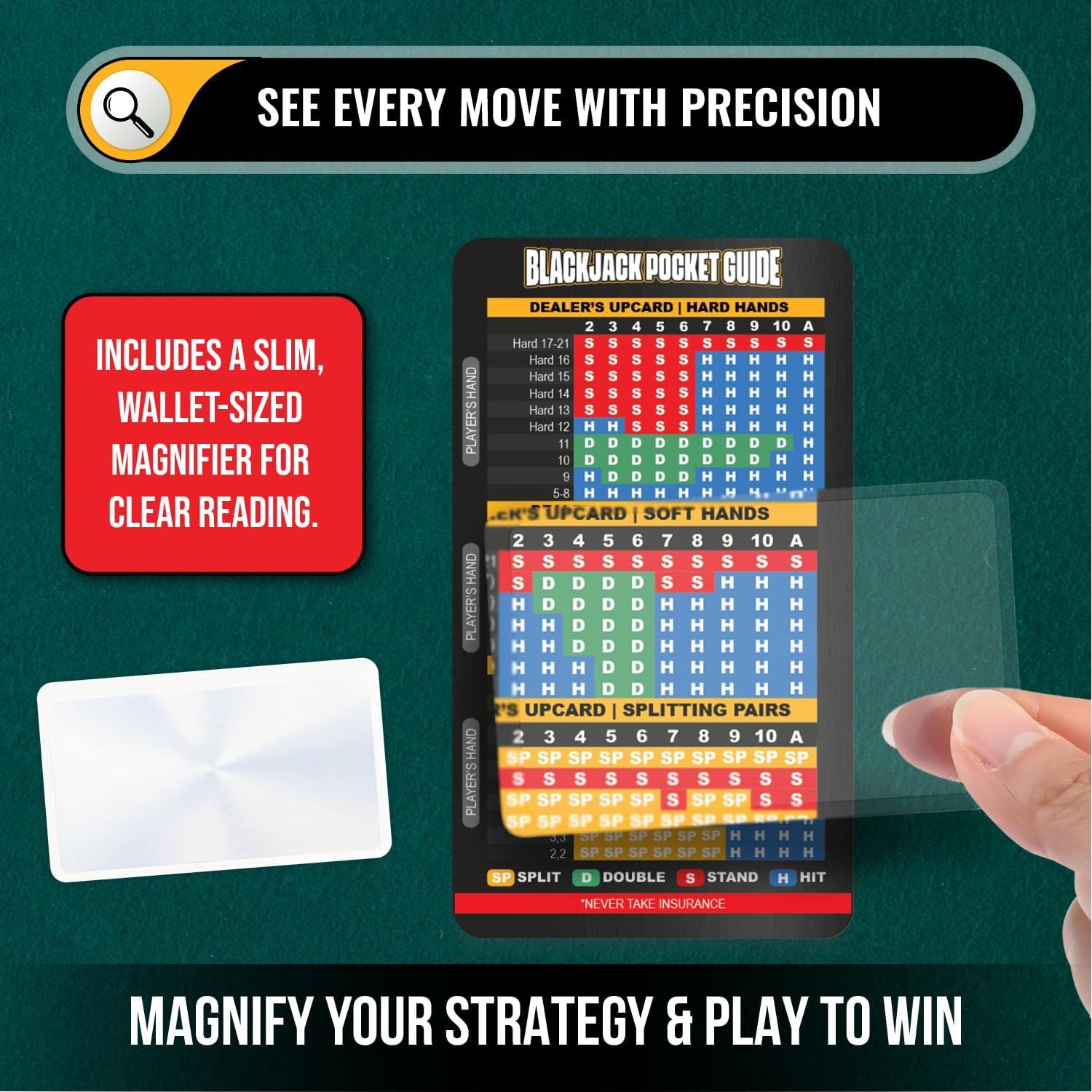Conjunto de Cartas de Estrategia de Póker y Blackjack Sunsella con Lupa
