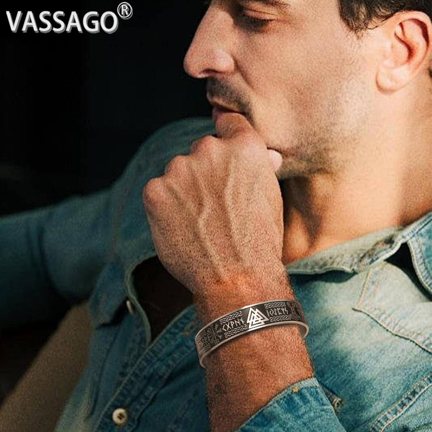 Pulsera Vikinga VASSAGO Acero Inoxidable Ajustable Runas