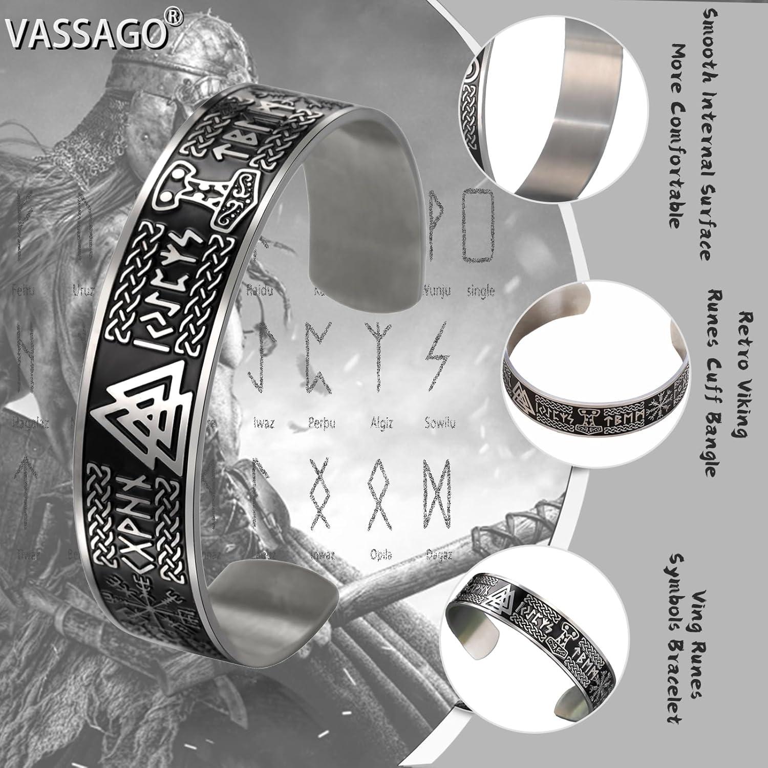 Pulsera Vikinga VASSAGO Acero Inoxidable Ajustable Runas