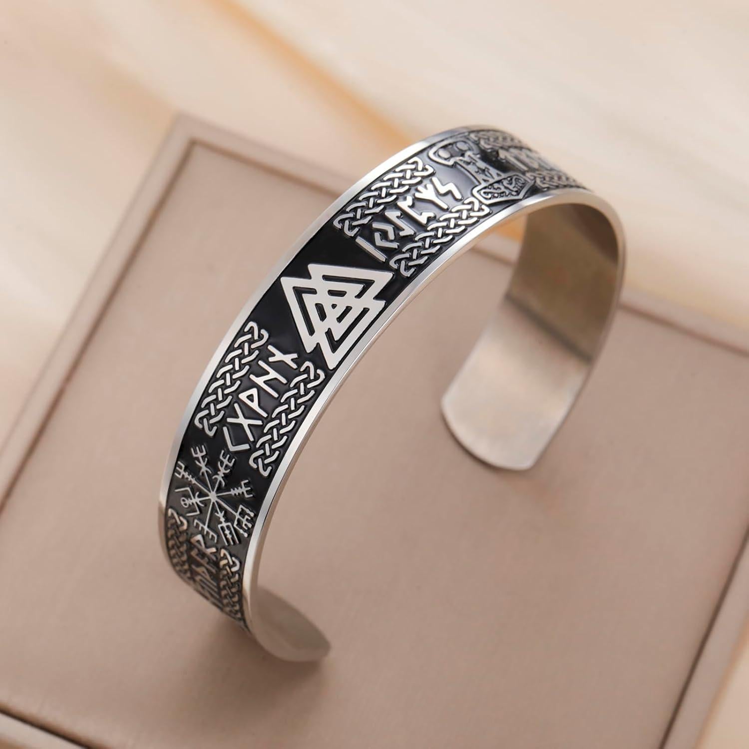 Pulsera Vikinga VASSAGO Acero Inoxidable Ajustable Runas