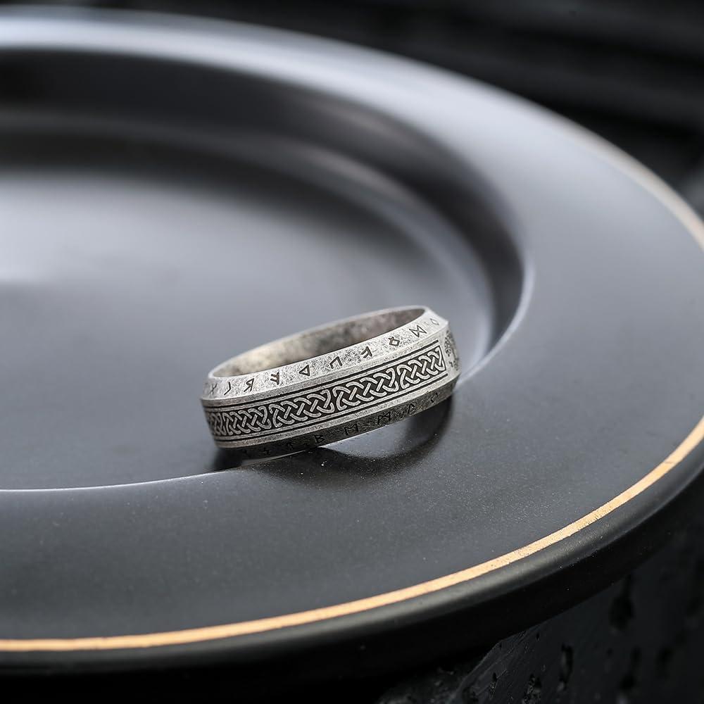 Anillo de Runas Vikingas Sinoyp - Acero Inoxidable, Tamaño 7