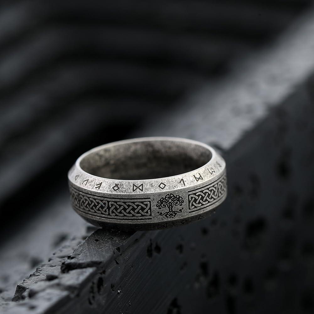 Anillo de Runas Vikingas Sinoyp - Acero Inoxidable, Tamaño 7