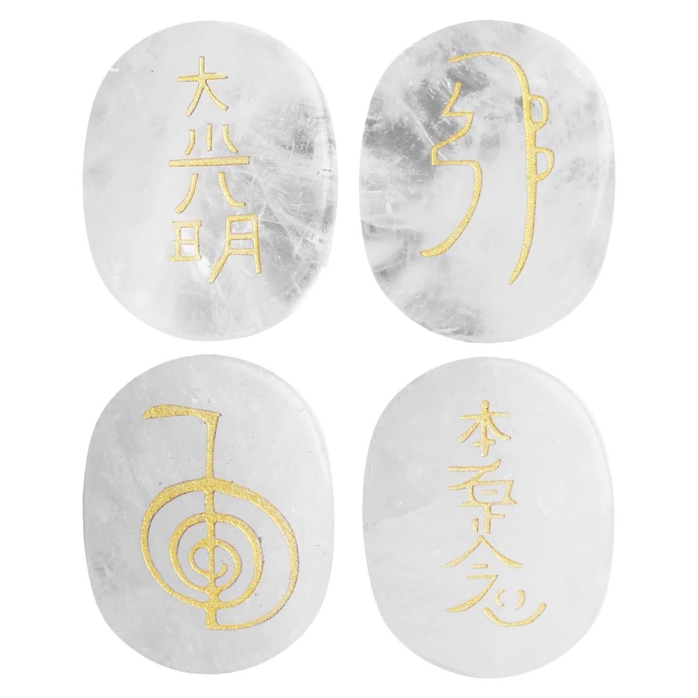 Juego de 4 Piedras de Cuarzo Rosa Usui Reiki para Meditación