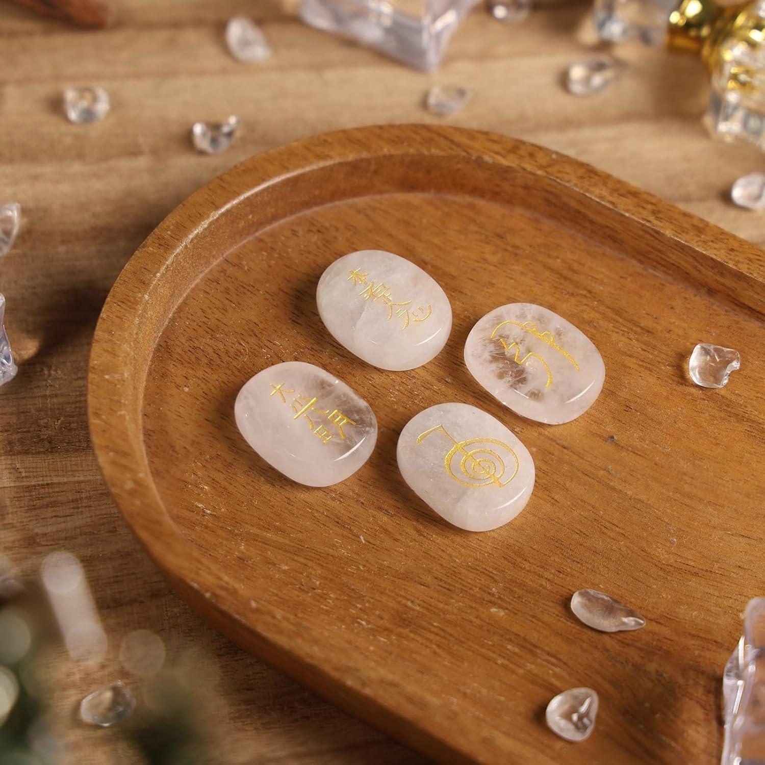 Juego de 4 Piedras de Cuarzo Rosa Usui Reiki para Meditación