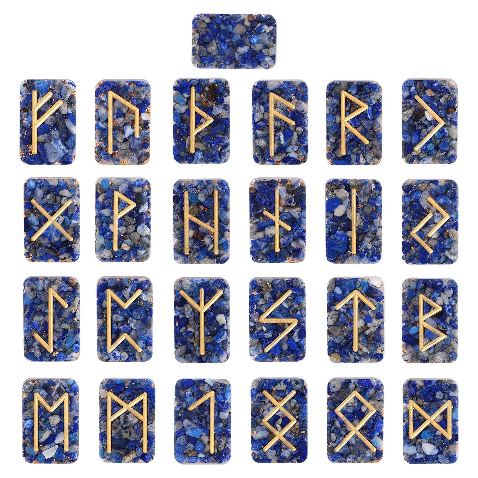 Conjunto de 25 Piedras Rúnicas Amogeeli con Alfabeto Futhark