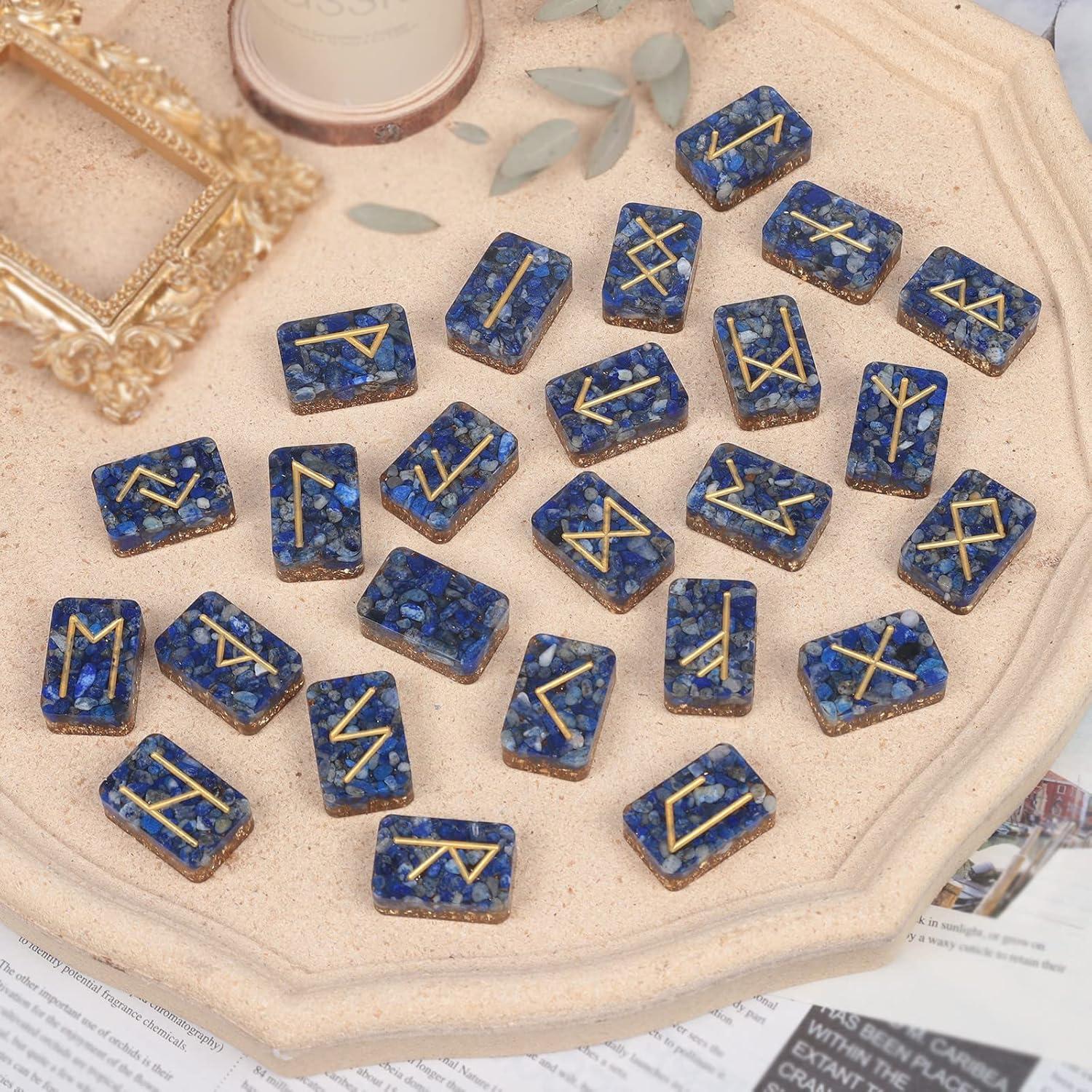 Conjunto de 25 Piedras Rúnicas Amogeeli con Alfabeto Futhark