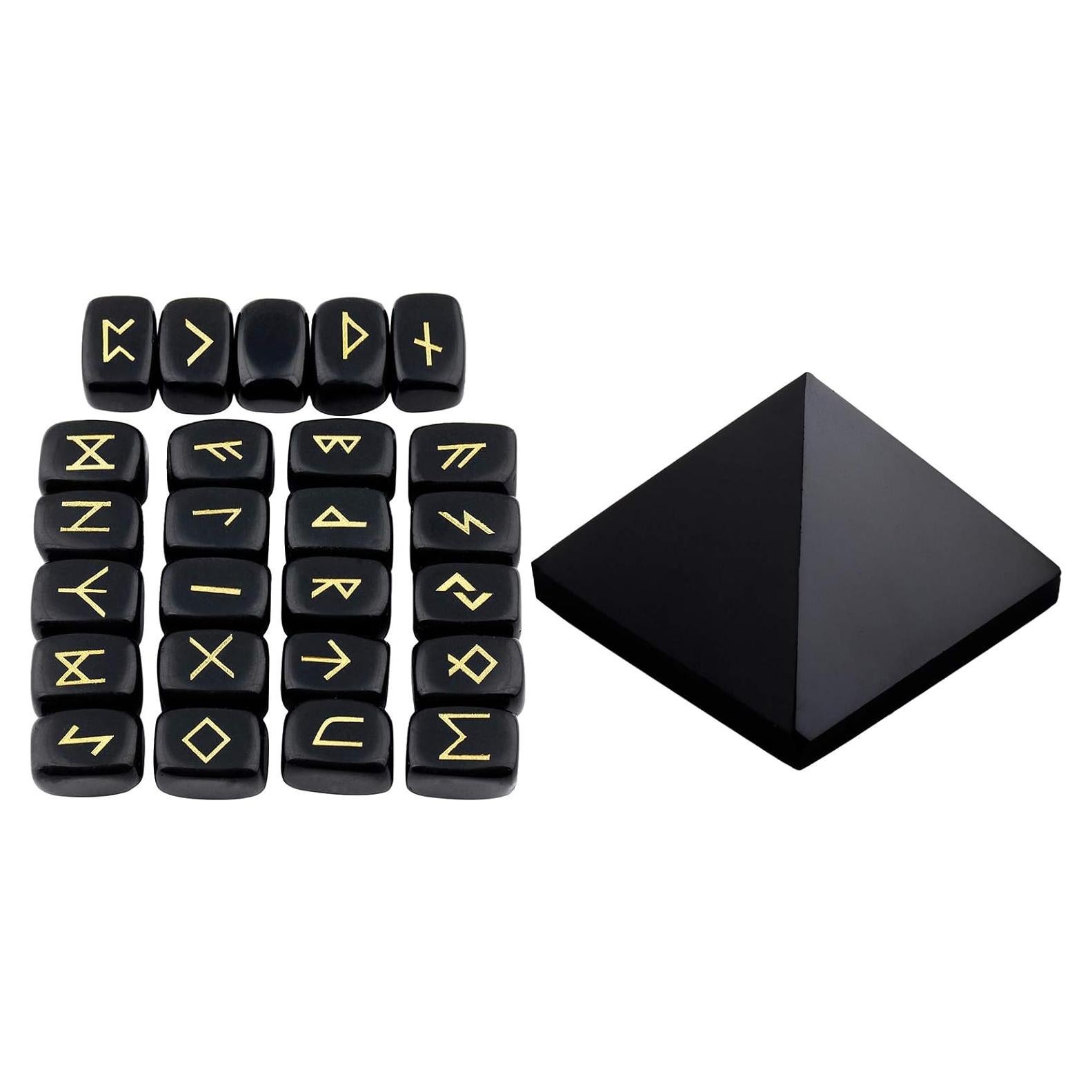 Conjunto de Piedras Rúnicas y Pirámide de Cristal Sanador