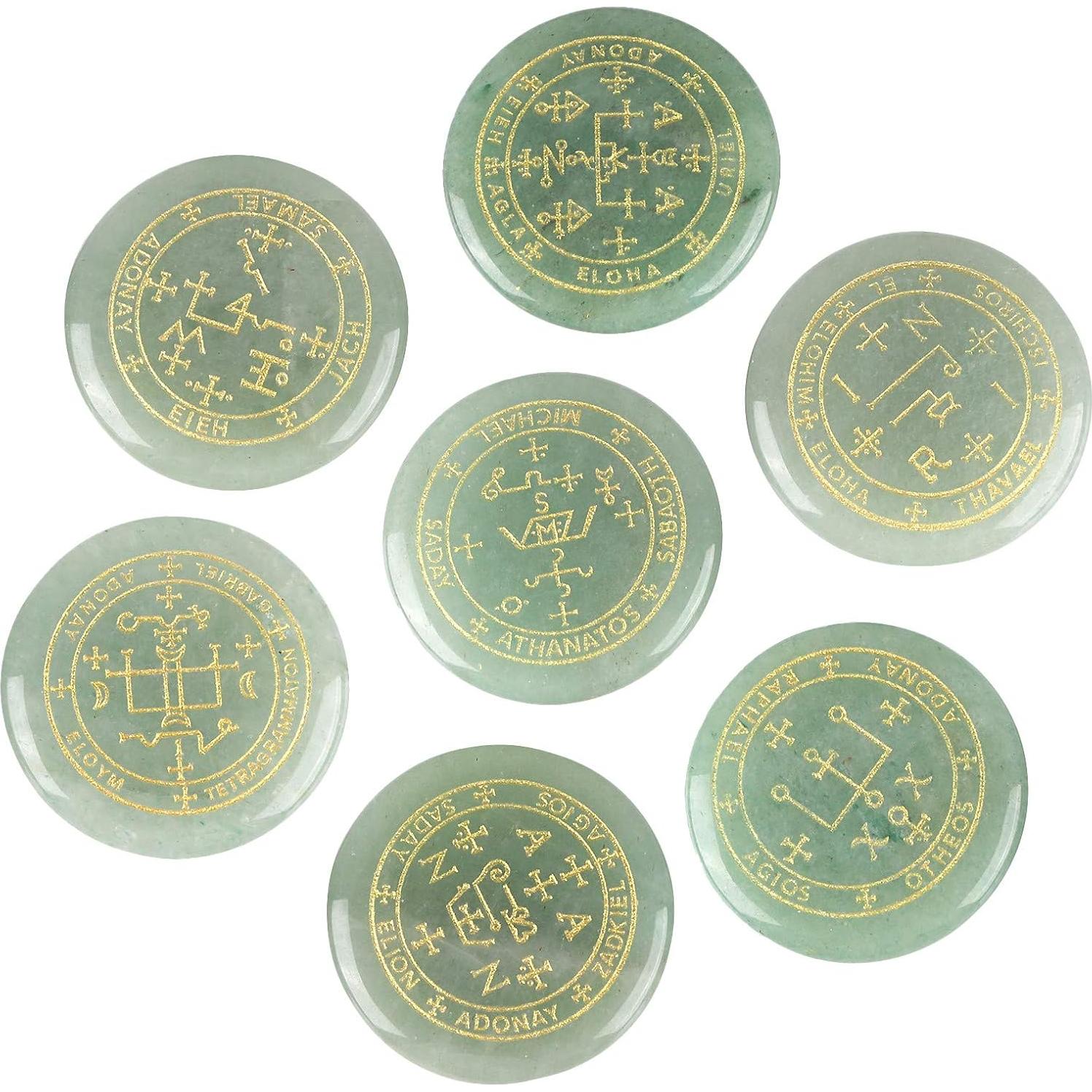 Conjunto 7 Piedras de Palma Aventurina Verde Mookaitedecor