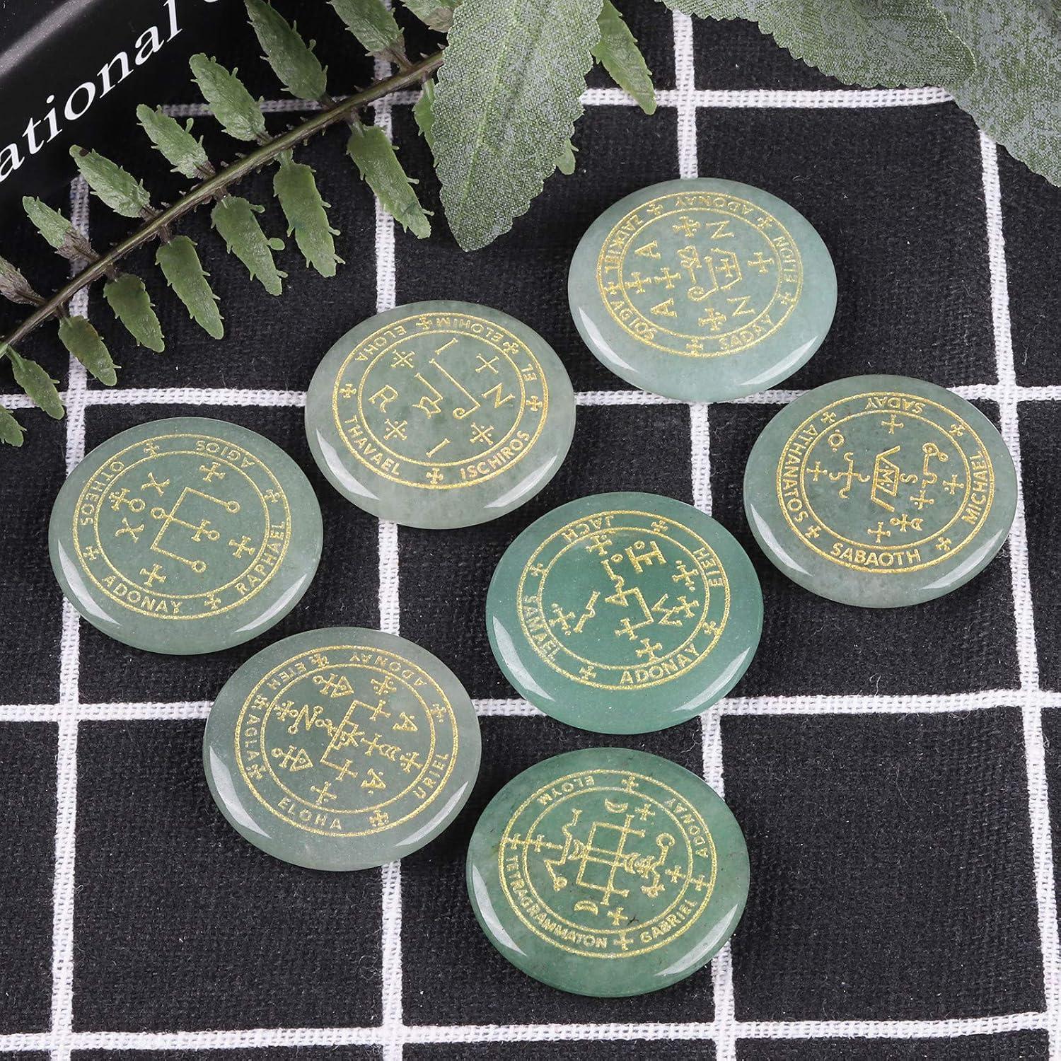 Conjunto 7 Piedras de Palma Aventurina Verde Mookaitedecor