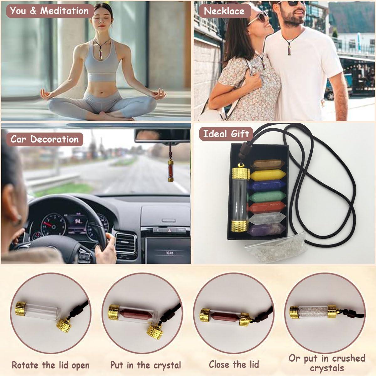 Conjunto de 7 Piedras de Reiki Hexagonales y Collar ETNshine